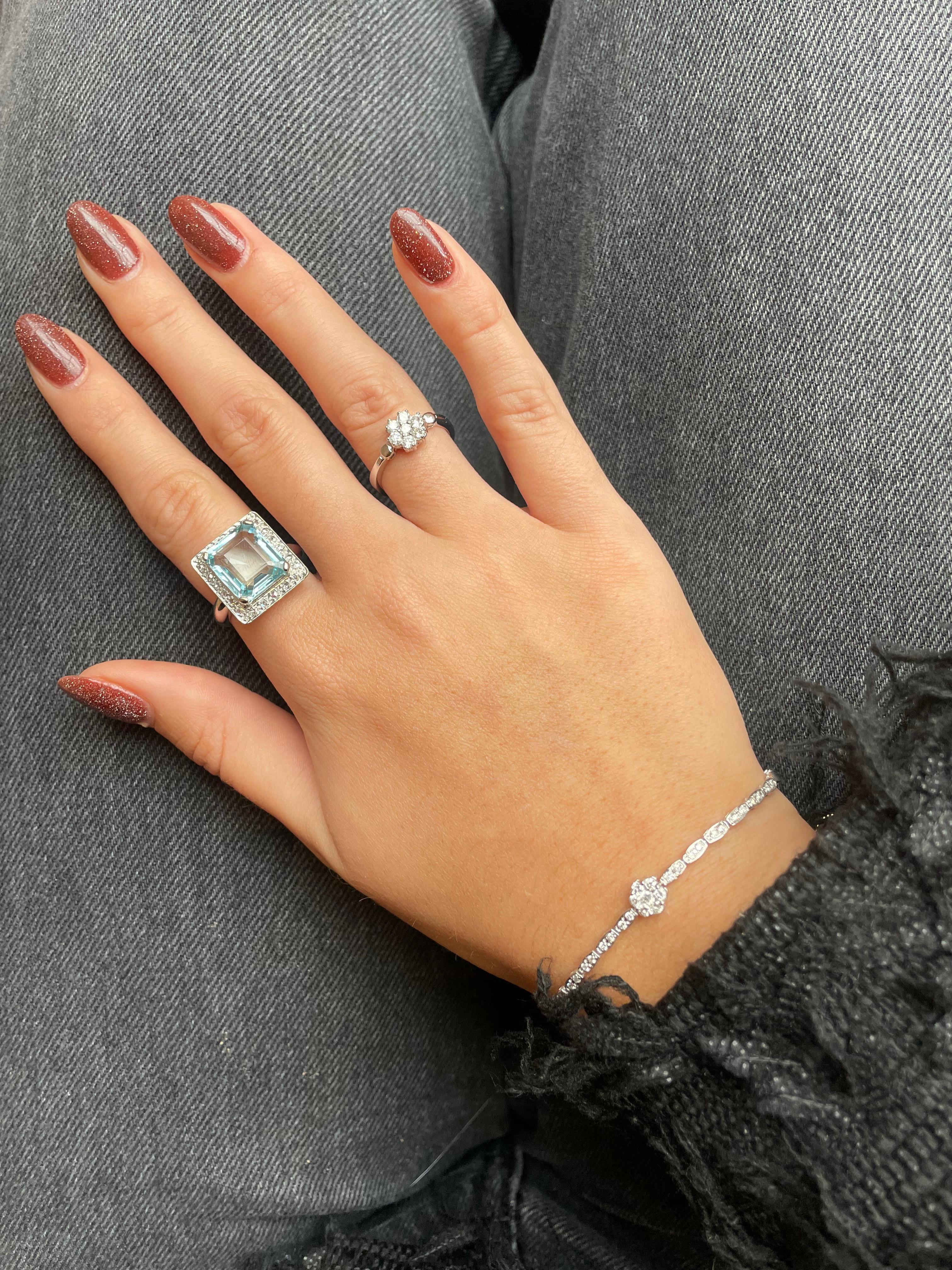 Anello cocktail con acquamarina e diamanti taglio rosa In condizioni buone in vendita a AMSTERDAM, NL
