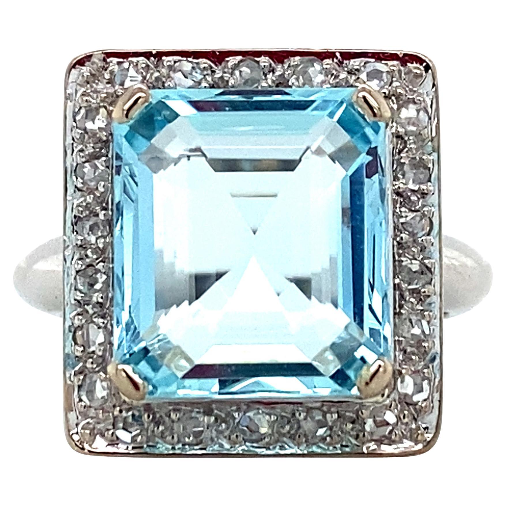 Aquamarine & Rose Cut Diamond Cocktail Ring