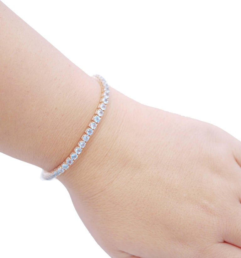 Aquamarine, Rose Gold Tennis Bracelet. at 1stDibs