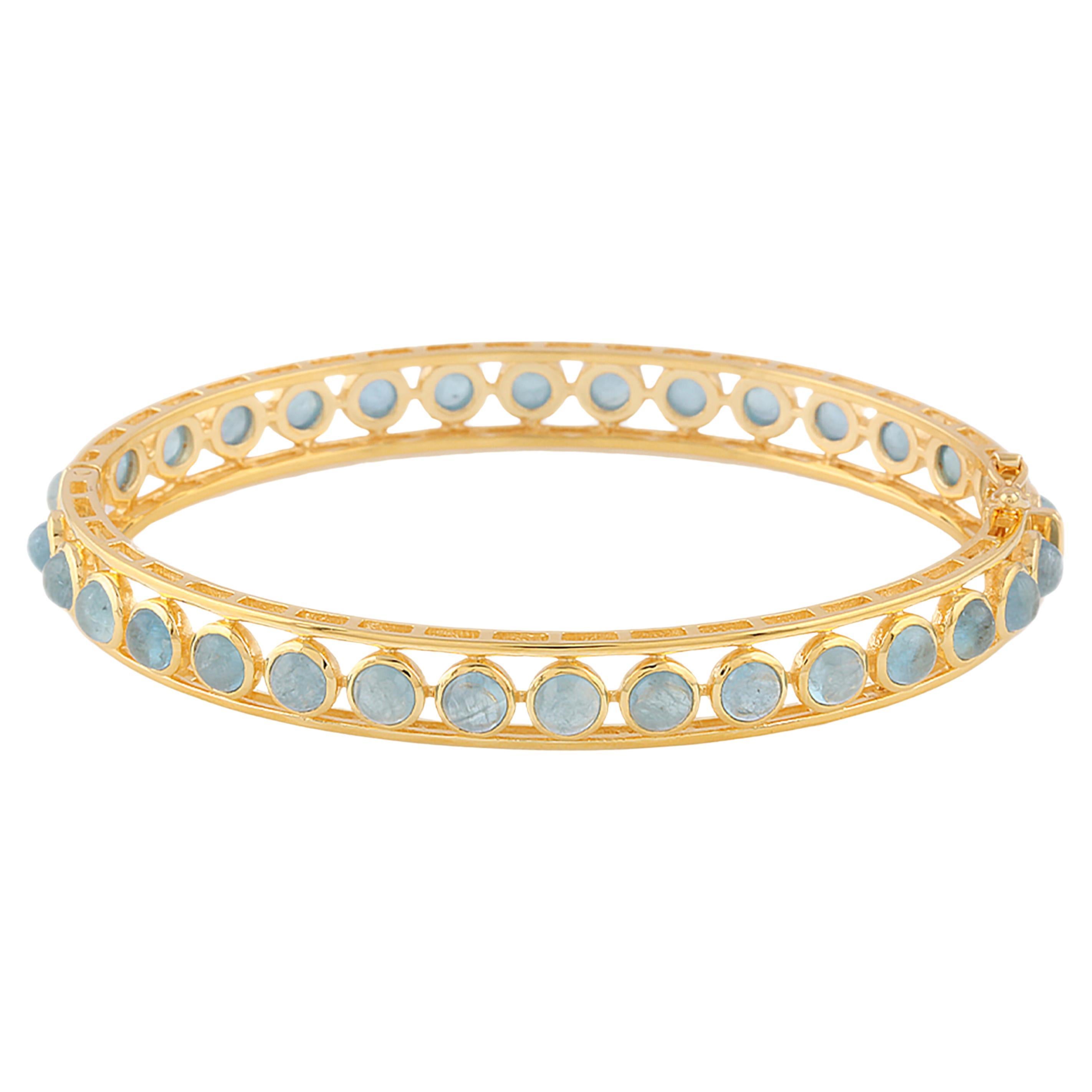 Aquamarine Round Bangle In 18K Yellow Gold For Sale