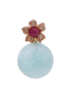 Aquamarine, Rubies, Diamonds, Rose Gold Earrings.