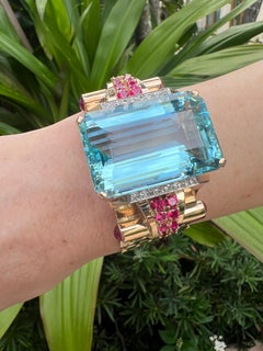 Aquamarine Ruby Diamond Gold Retro Bracelet