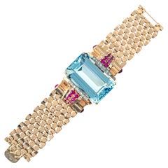 Aquamarine Ruby Diamond Gold Retro Bracelet