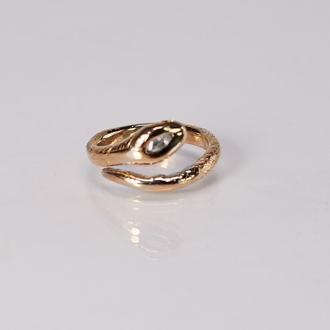 Brilliant Cut Aquamarine Ruby Eyes Snake Ring Victorian Style Bronze J Dauphin For Sale