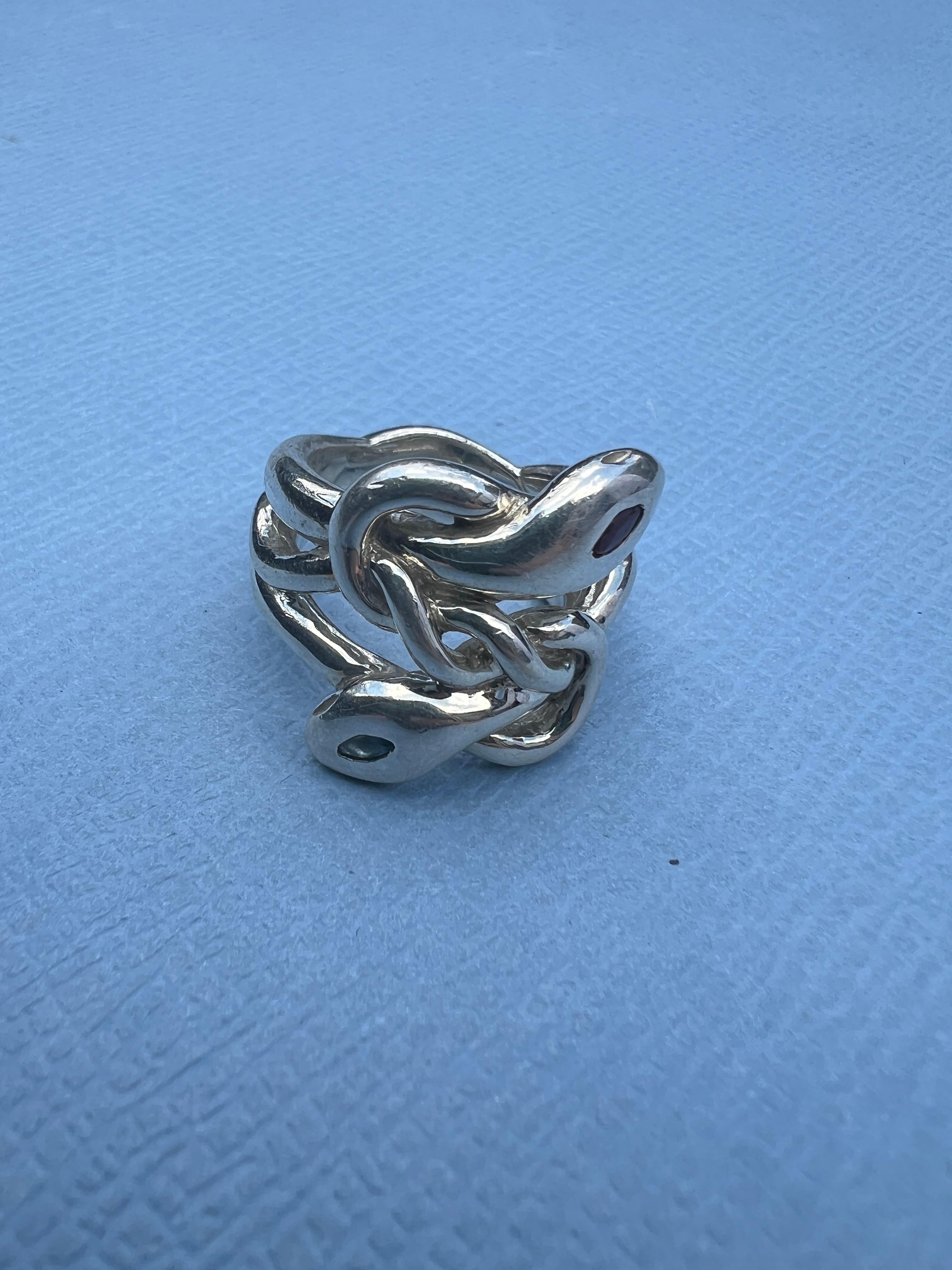 Anillo de cóctel de serpiente con marqués de rubí y aguamarina Plata J DAUPHIN 5