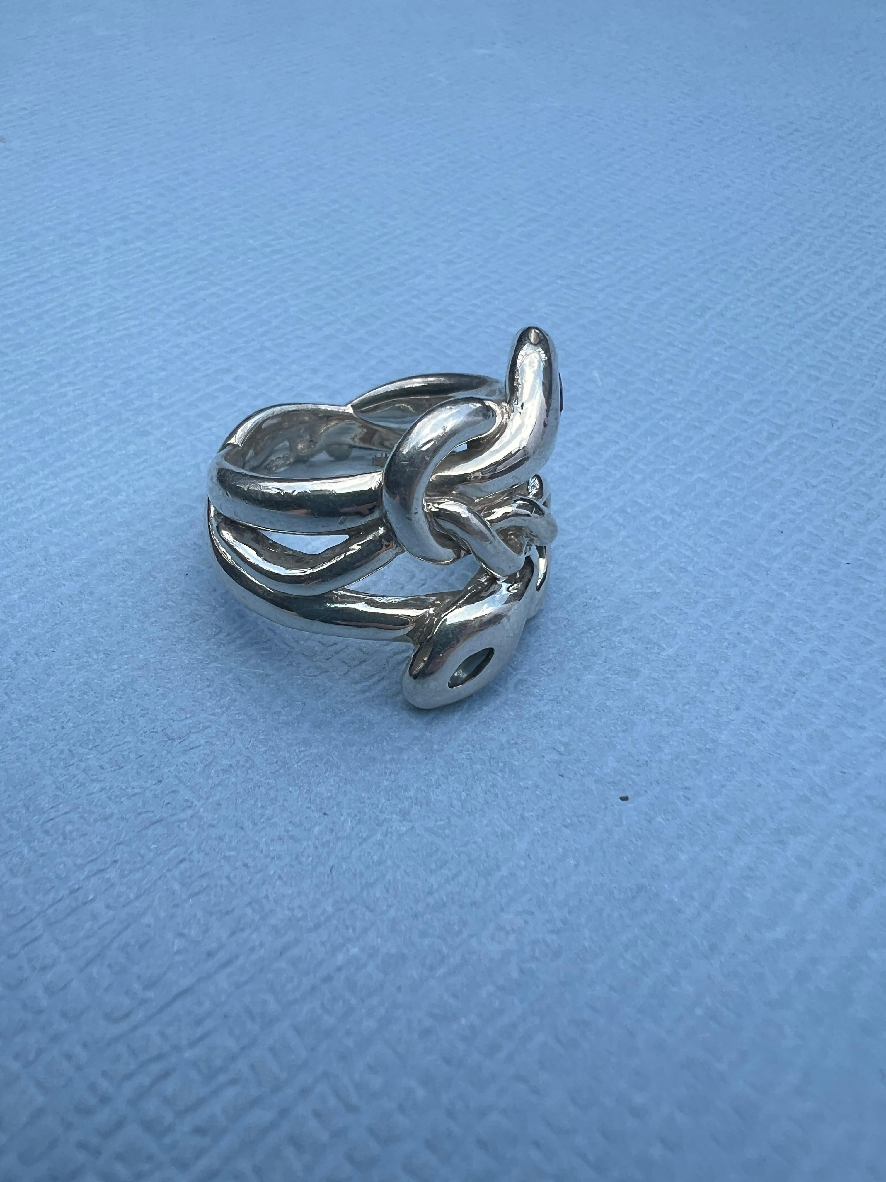 Anillo de cóctel de serpiente con marqués de rubí y aguamarina Plata J DAUPHIN 6