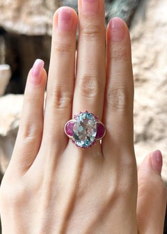 Aquamarine, Ruby, Pink Sapphire and Brown Diamond Ring set in 18K Rose Gold