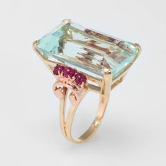 Aquamarine Ruby Retro Cocktail 14 Karat Gold   Ring
