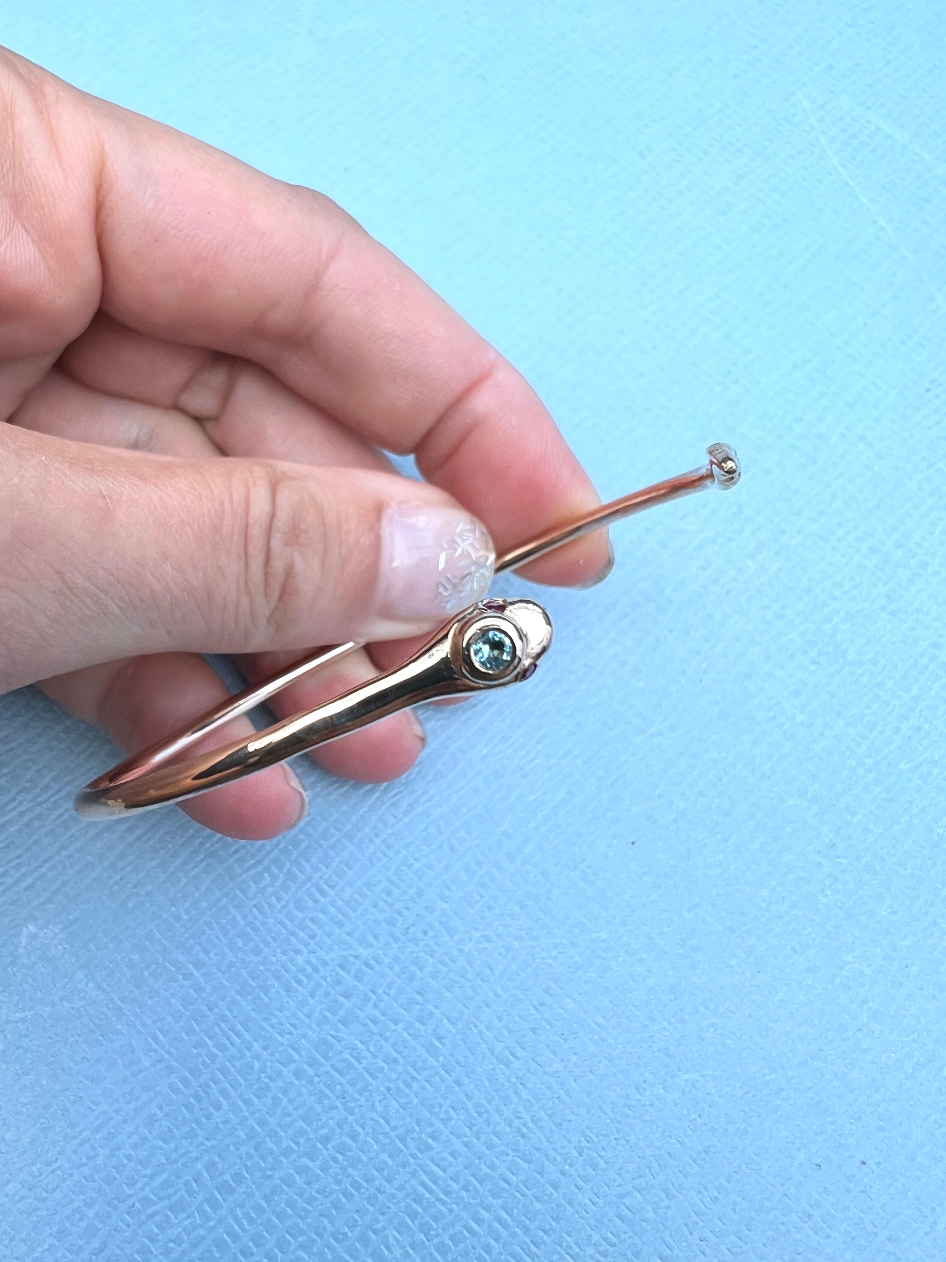 Aquamarine Ruby  Snake Bangle Bracelet Victorian Style Bronze J Dauphin For Sale 3