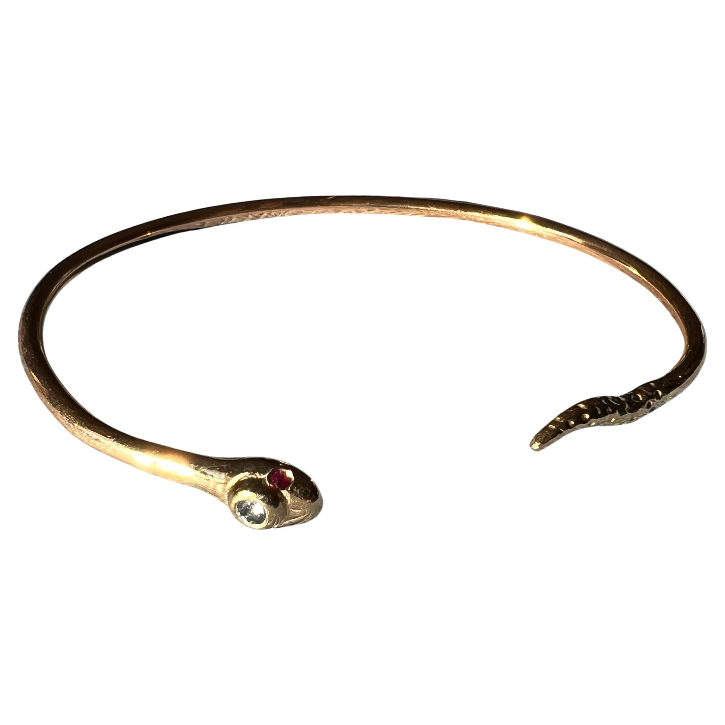 Bracelet jonc serpent aigue-marine rubis de style victorien