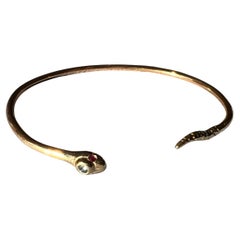 Bracelet jonc serpent aigue-marine rubis de style victorien