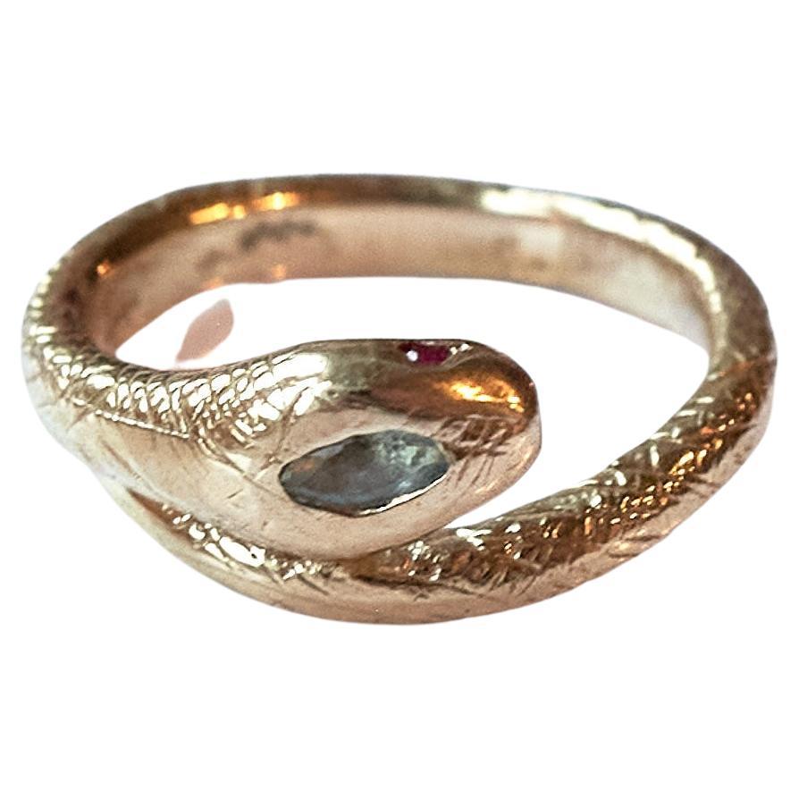 Anillo Serpiente Azul Claro Aguamarina Rojo Rubí Oro Estilo Victoriano en venta 1