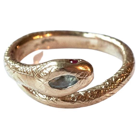 Anillo Serpiente Azul Claro Aguamarina Rojo Rubí Oro Estilo Victoriano en venta 2