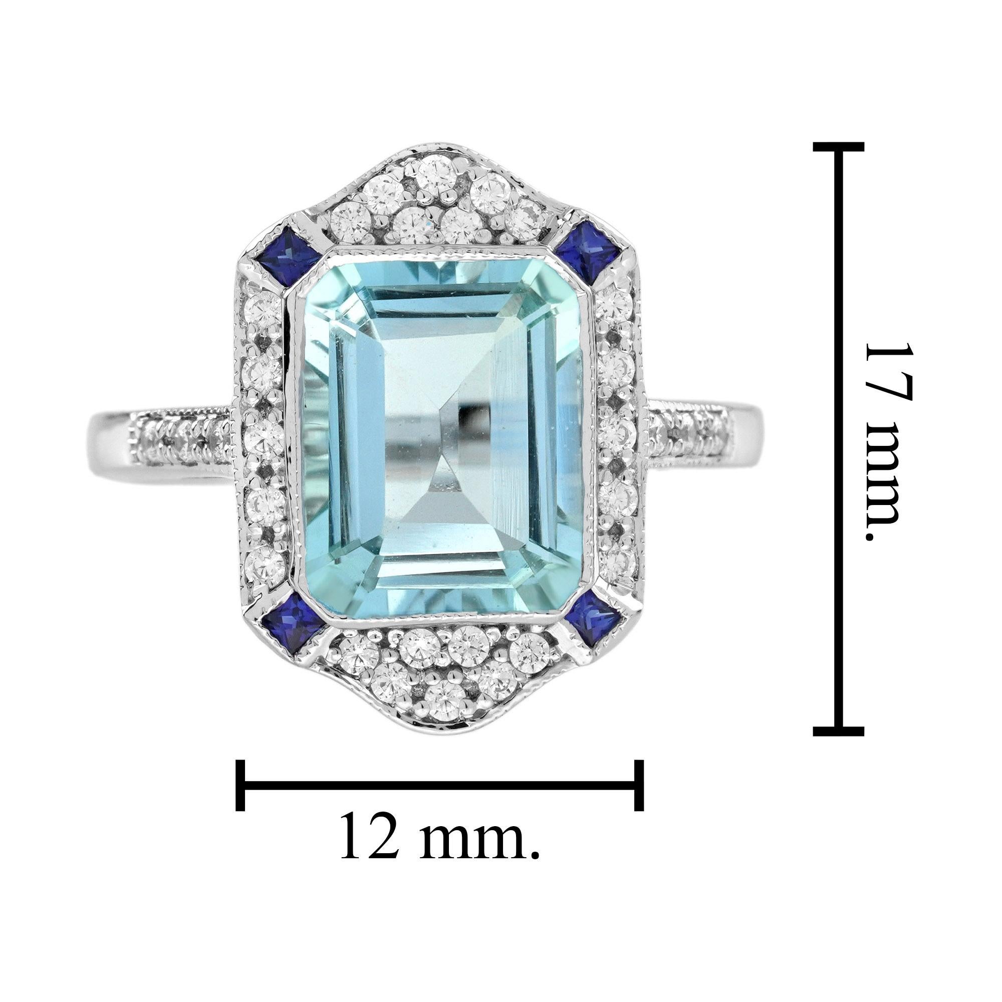 Aquamarin Saphir und Diamant Art Deco Stil Cocktail Ring in 14K Weißgold im Angebot 4