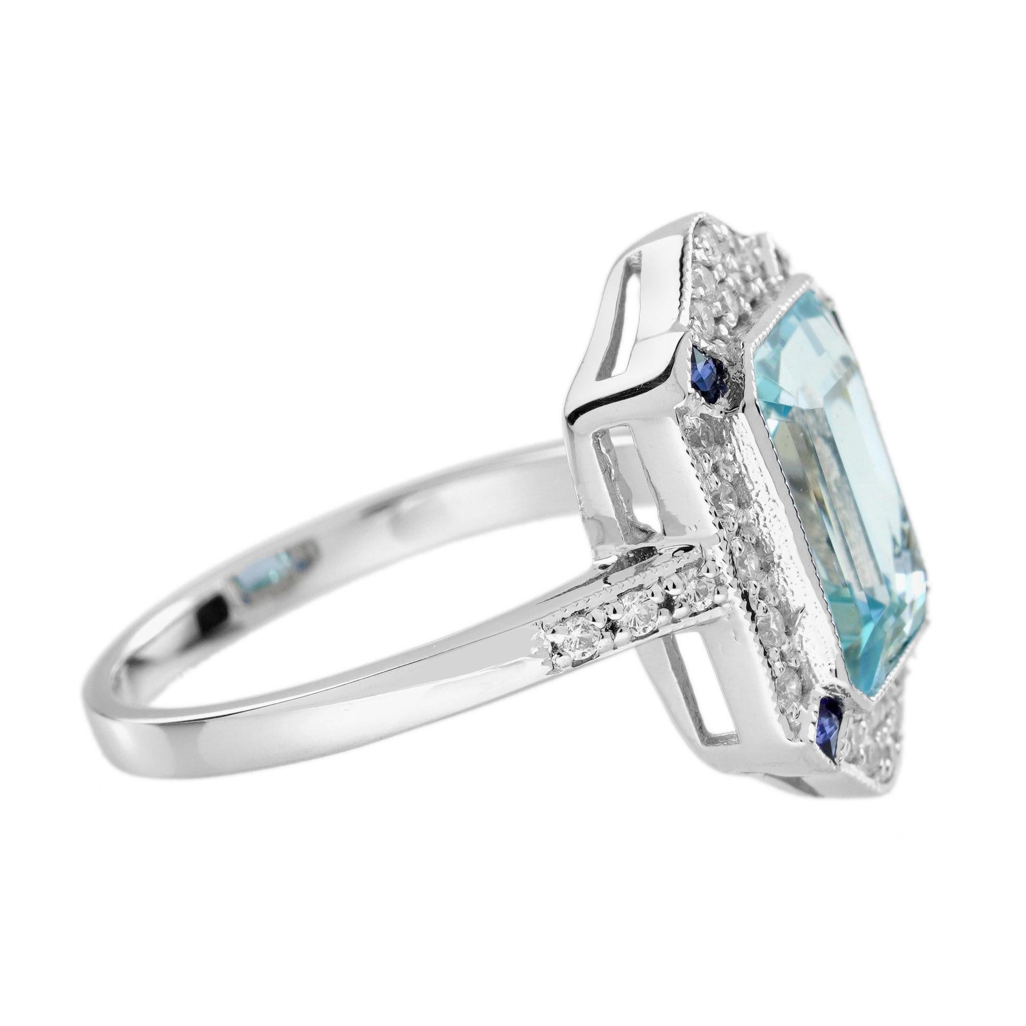 Aquamarin Saphir und Diamant Art Deco Stil Cocktail Ring in 14K Weißgold im Angebot 1
