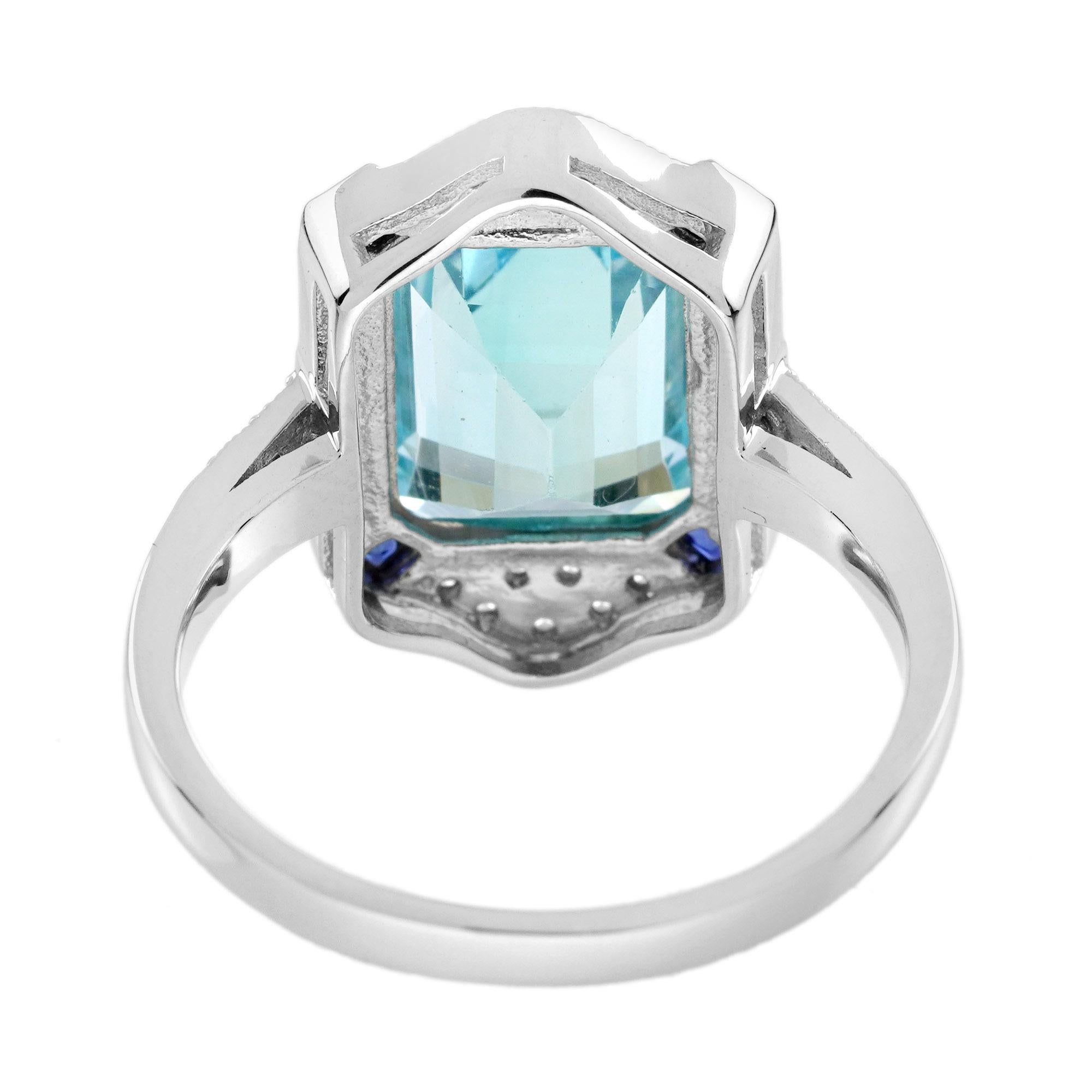Aquamarin Saphir und Diamant Art Deco Stil Cocktail Ring in 14K Weißgold im Angebot 2