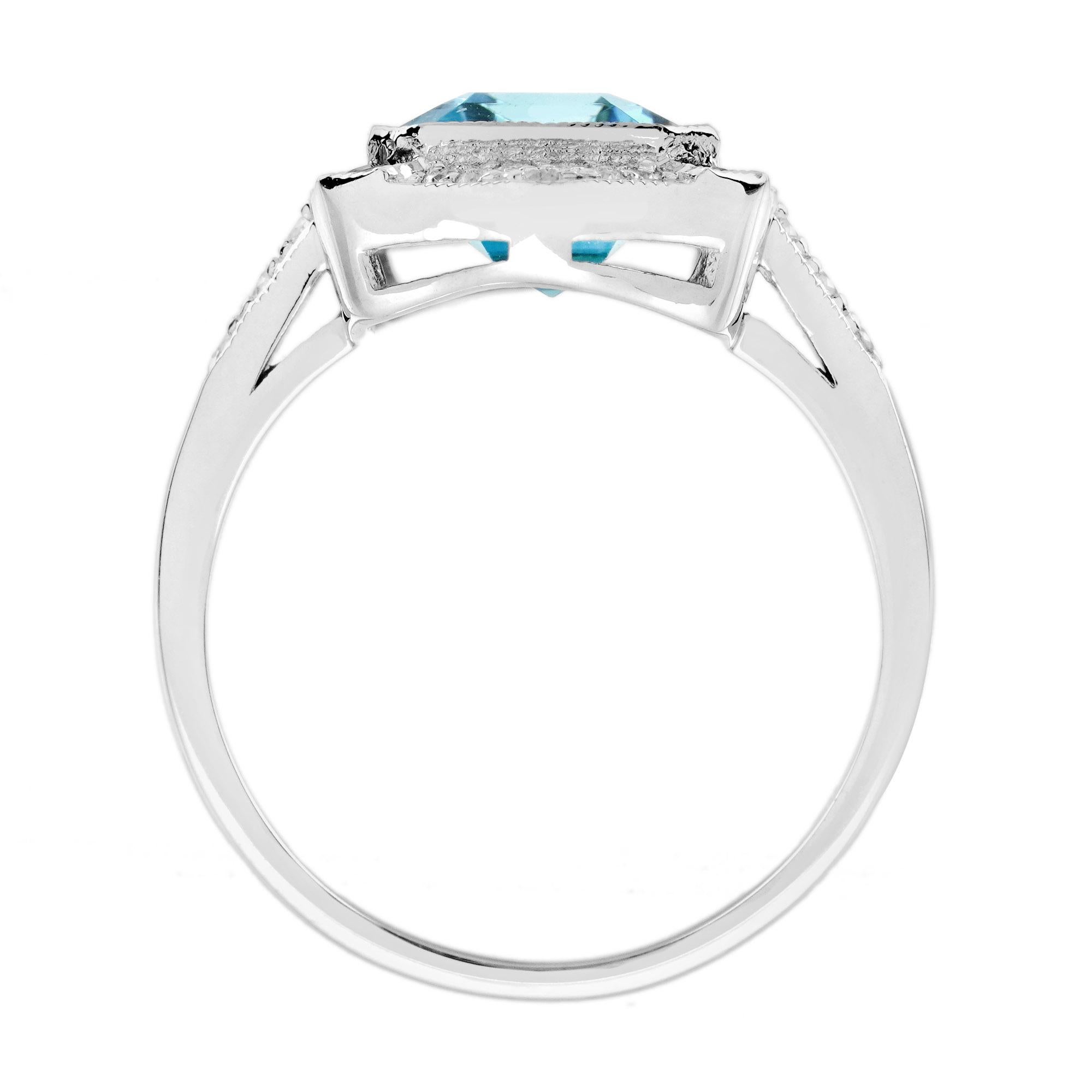 Aquamarin Saphir und Diamant Art Deco Stil Cocktail Ring in 14K Weißgold im Angebot 3