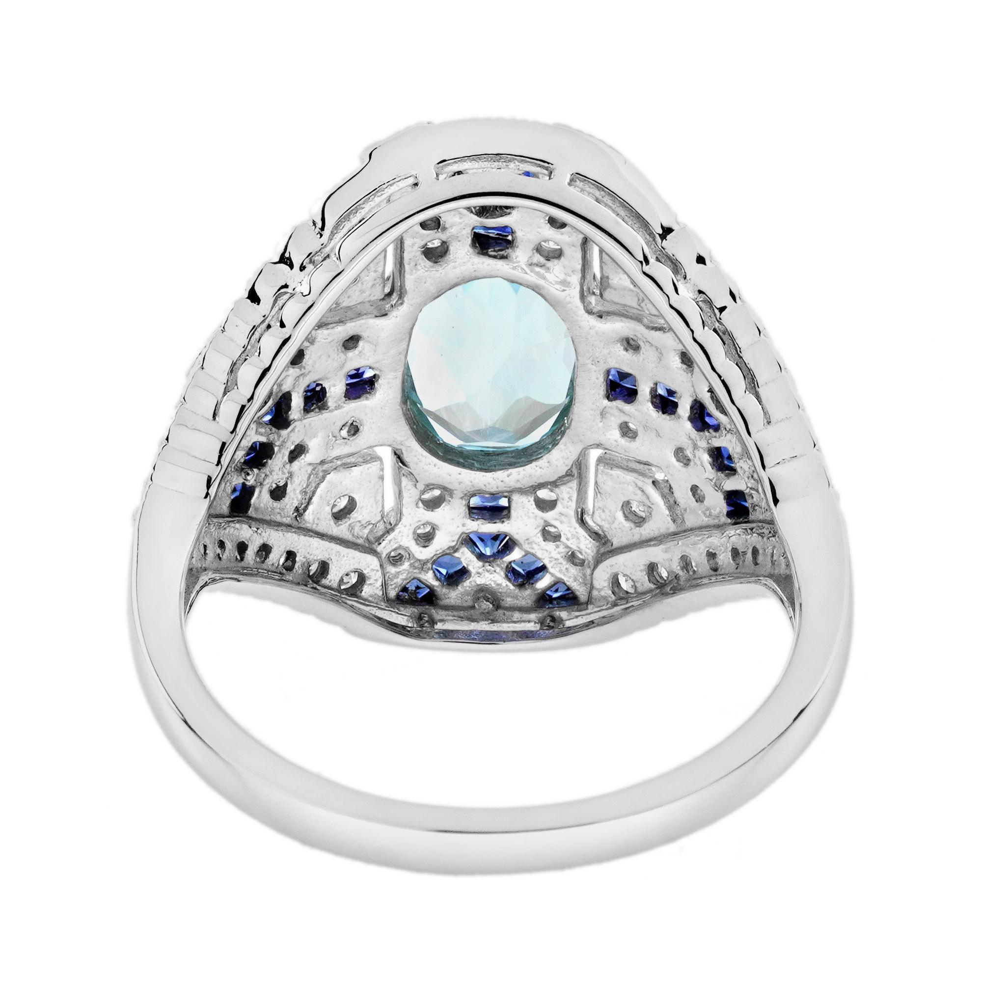 Aquamarin Saphir und Diamant Art Deco Stil Cocktail Ring in 18K Weißgold im Angebot 3