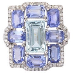 Aquamarine Sapphire and diamond cocktail ring in 18K gold