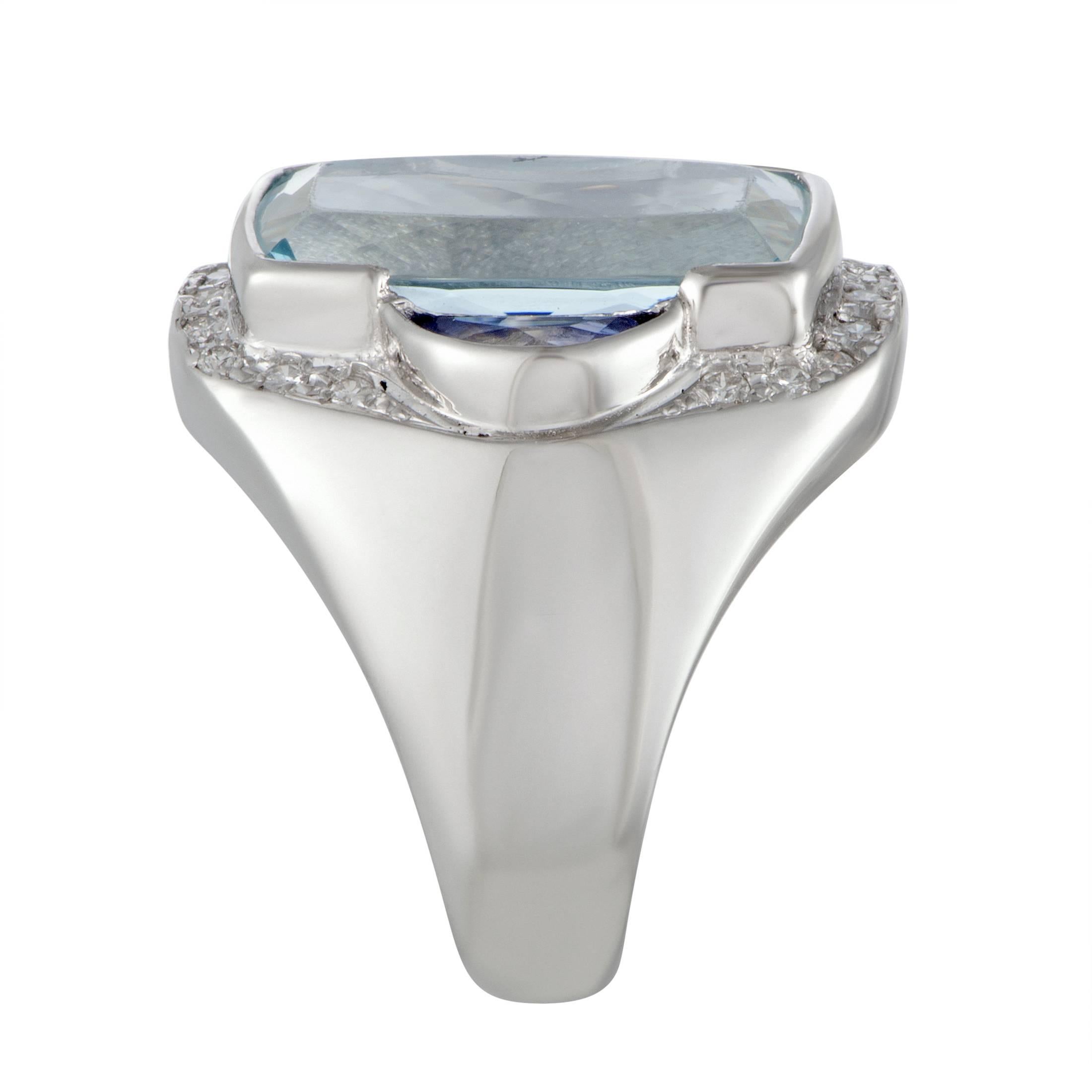 Aquamarine Sapphire and Diamond Platinum Cocktail Ring In Excellent Condition In Southampton, PA