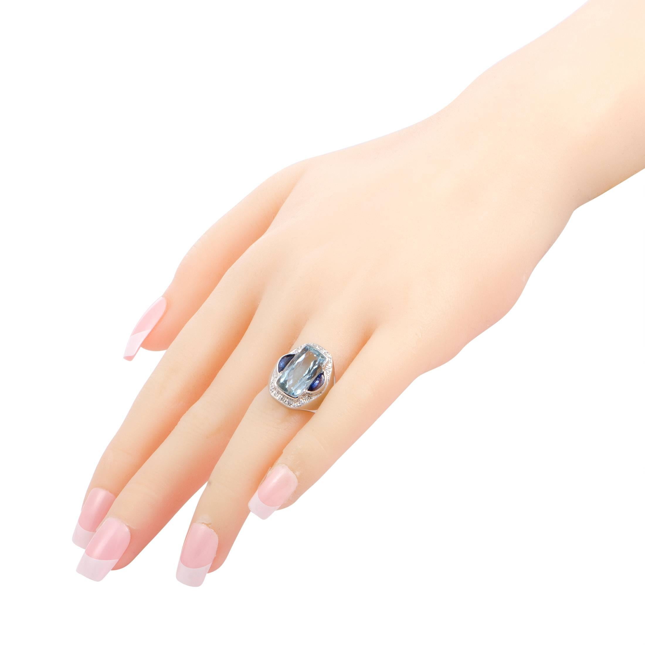 Women's Aquamarine Sapphire and Diamond Platinum Cocktail Ring