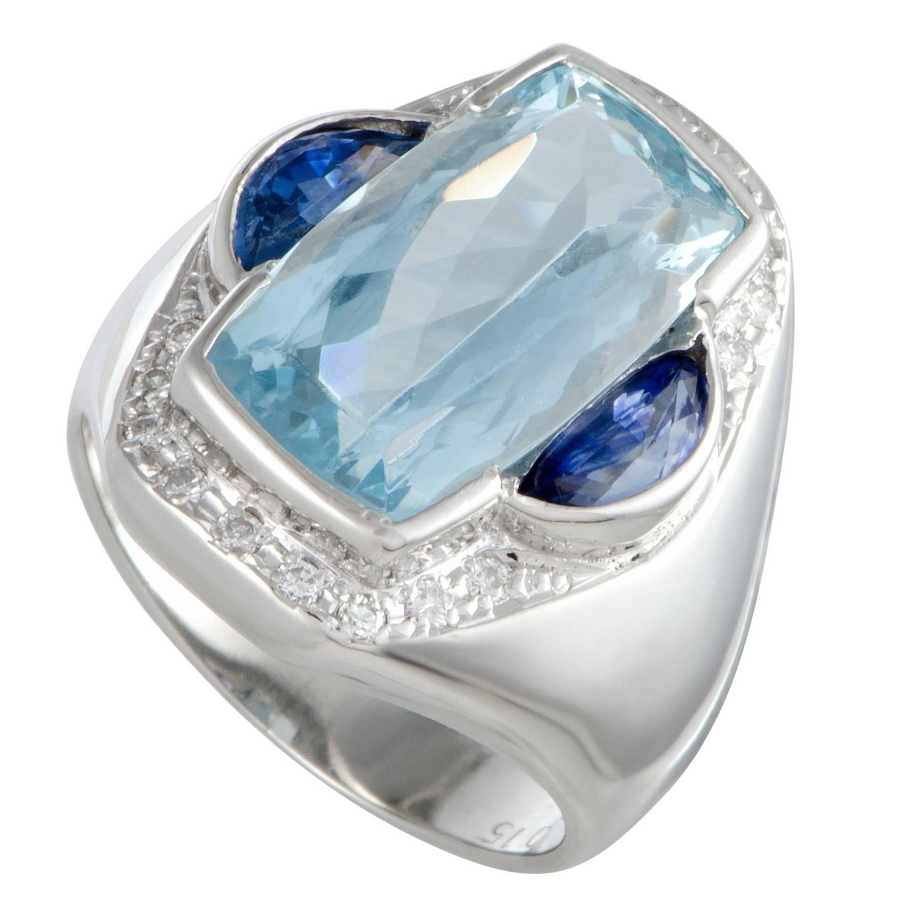 Aquamarine Sapphire and Diamond Platinum Cocktail Ring