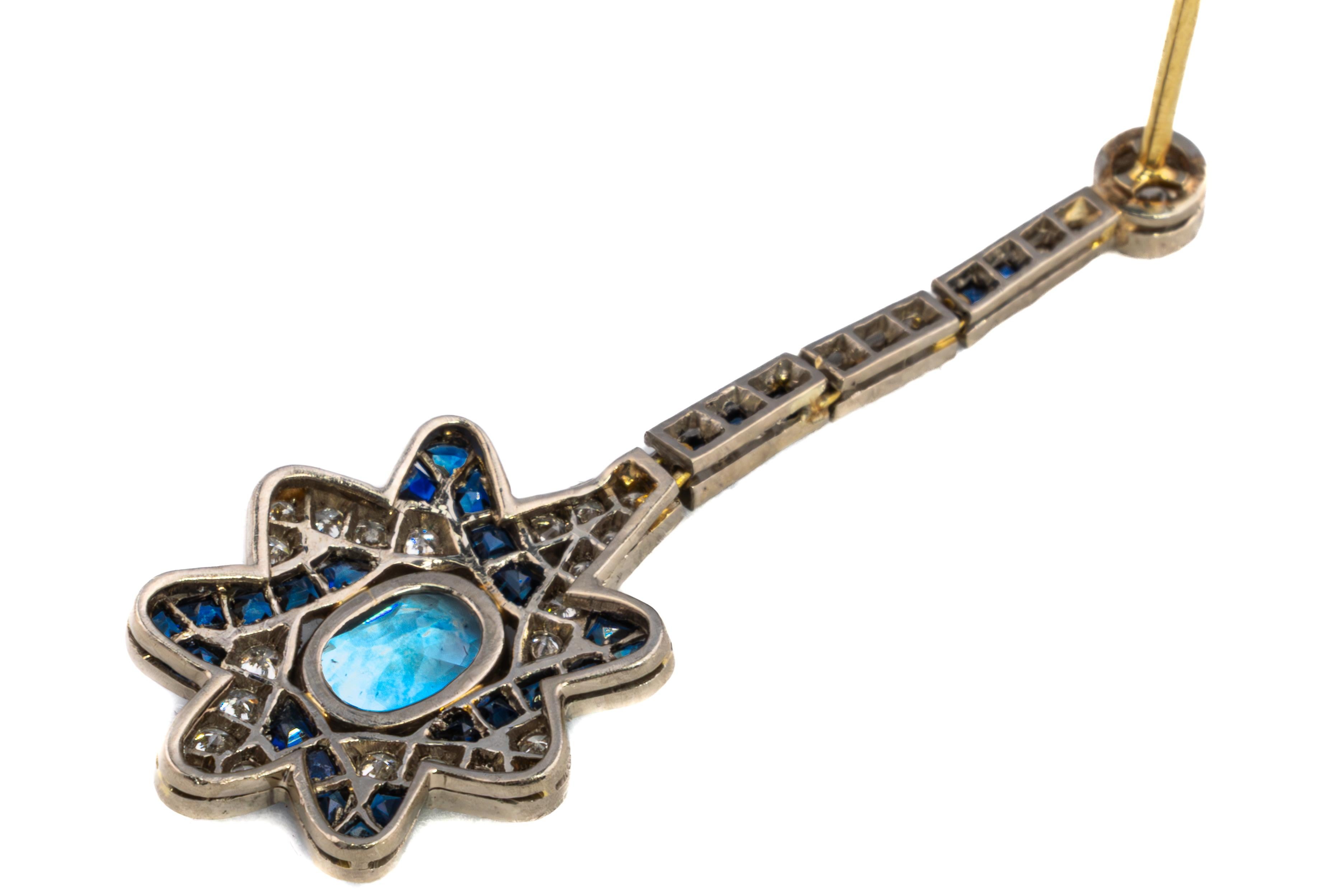 Retro Aquamarine, Sapphire, and Diamond Star Drop Earrings For Sale