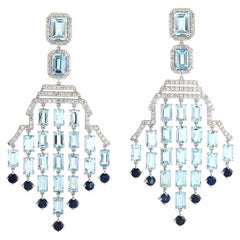 Aquamarine
Sapphire Chandelier Earrings With Pave Diamonds In 18k White Gold