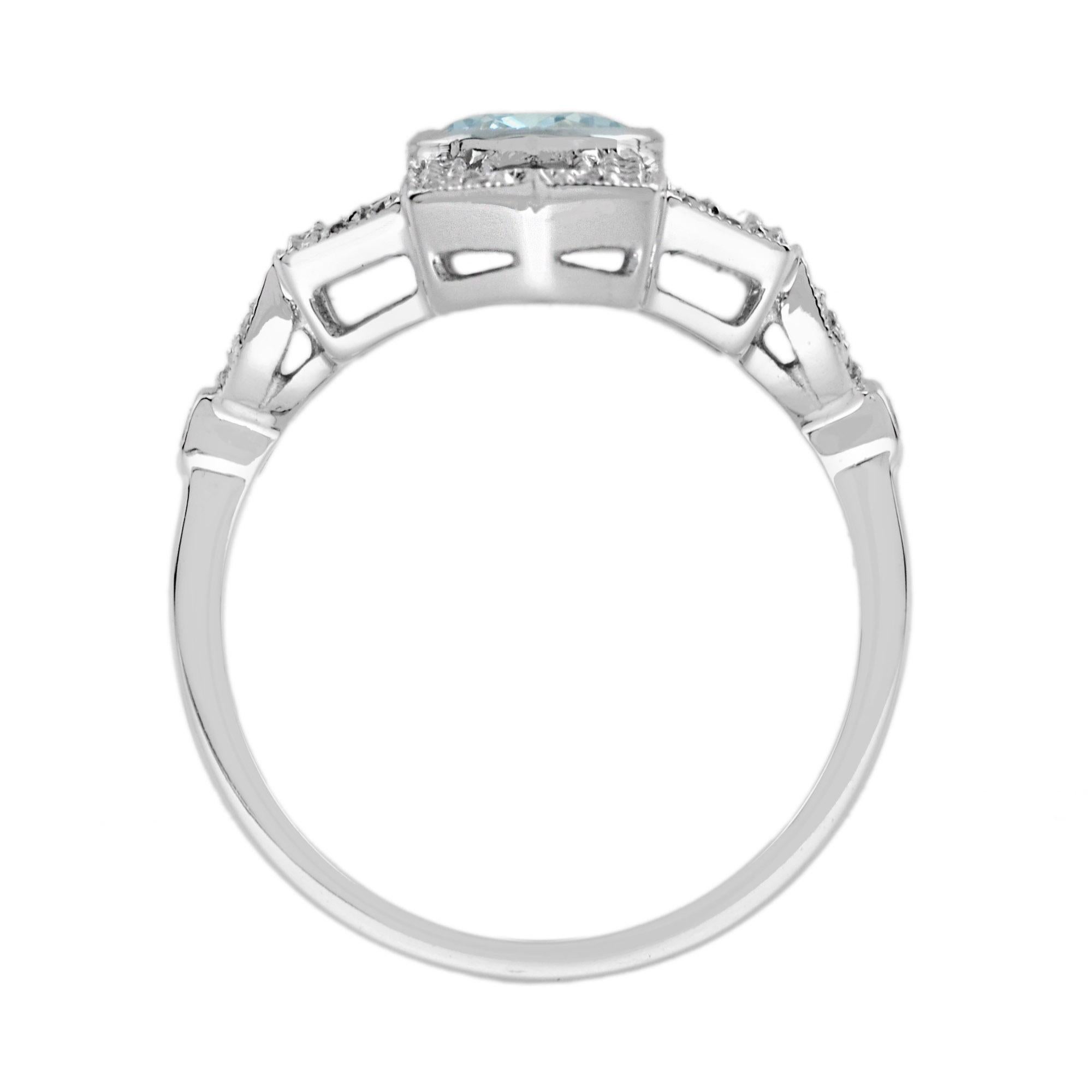 Donna Anello da cena in stile Art Deco con zaffiro e acquamarina e diamante in oro bianco 18 carati in vendita