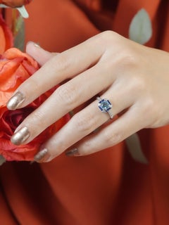 Aquamarine Sapphire Diamond Art Deco Style Engagement Ring in 14K White Gold