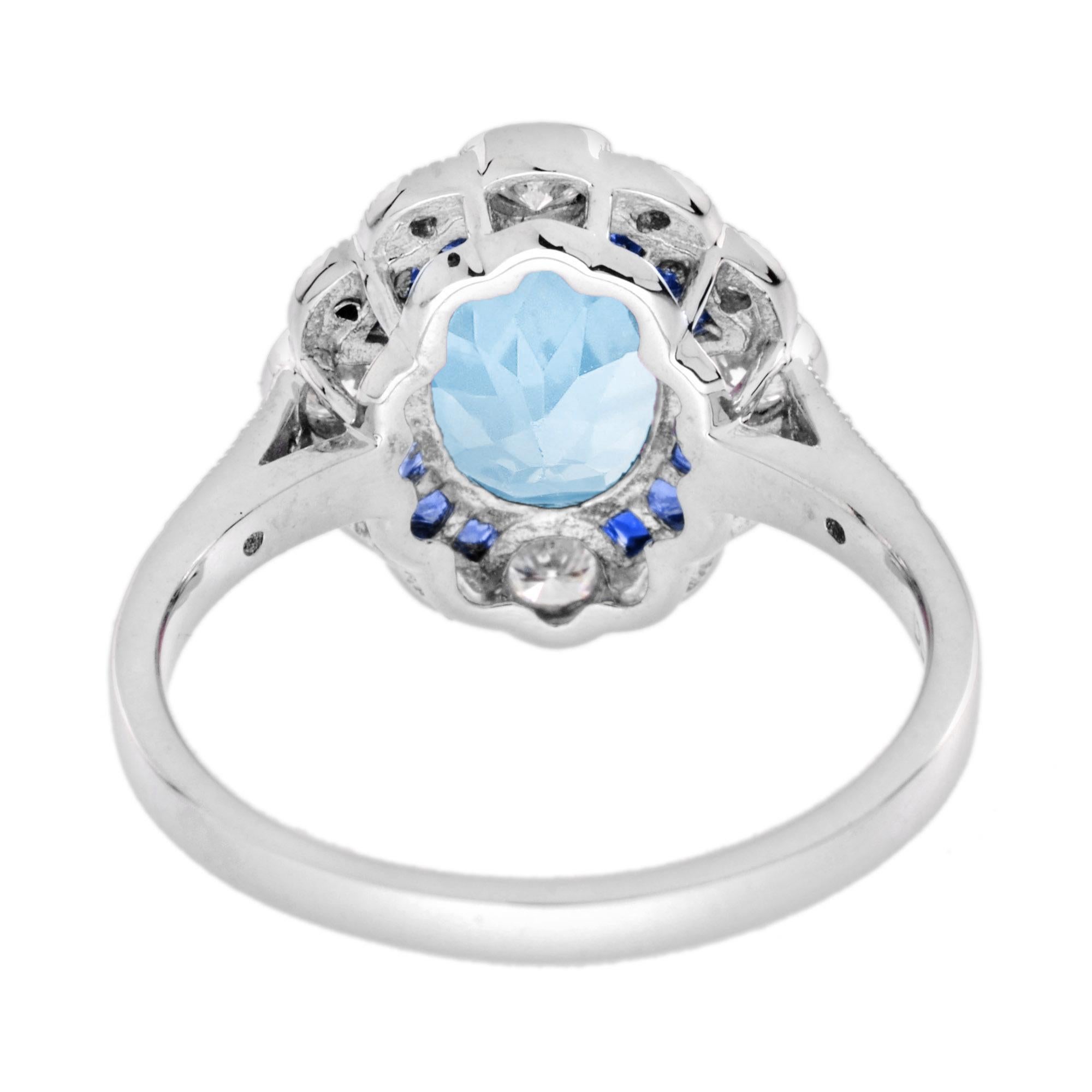 Aquamarine Sapphire Diamond Art Deco Style Jewelry Set in 14K White Gold For Sale 6