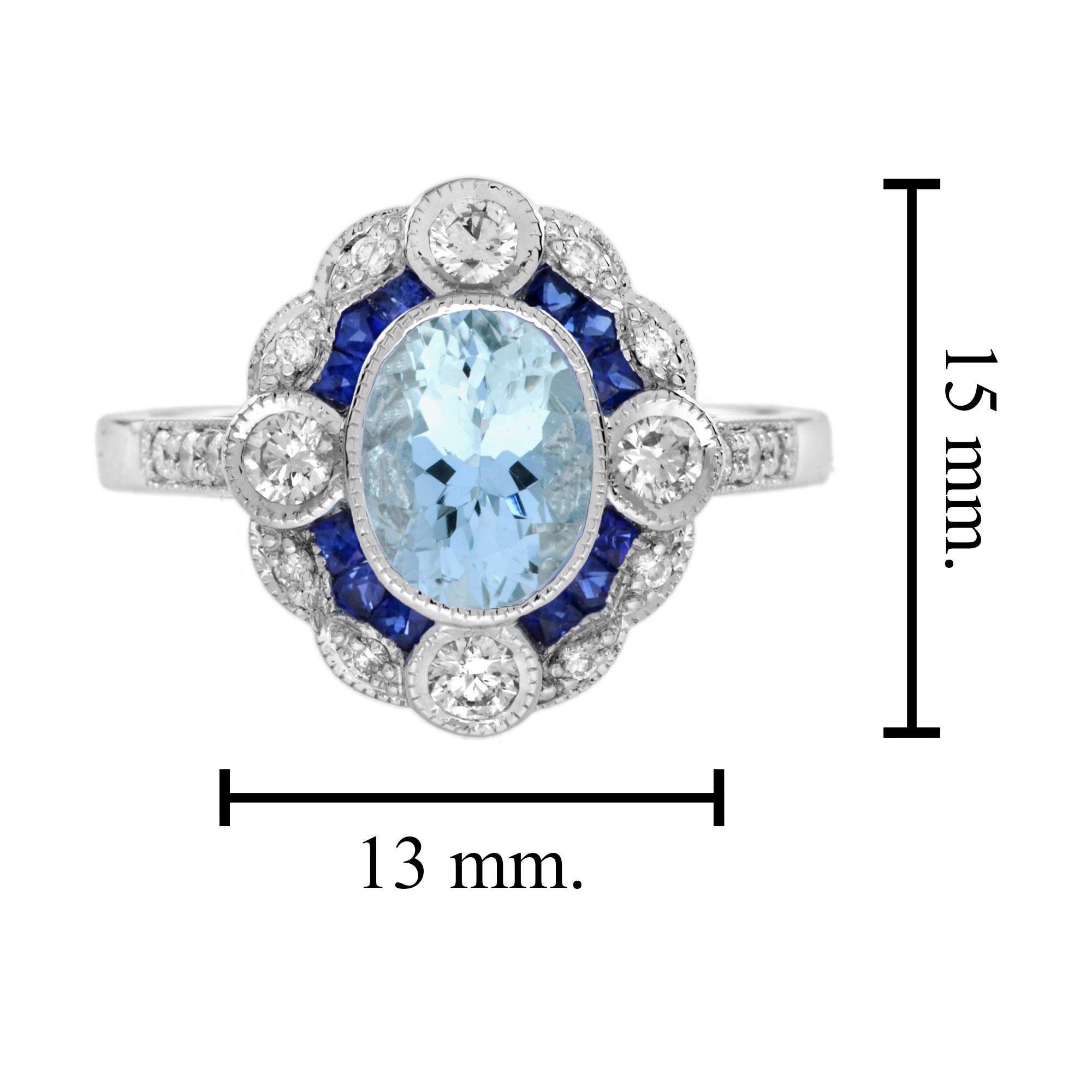 Aquamarine Sapphire Diamond Art Deco Style Jewelry Set in 14K White Gold For Sale 8