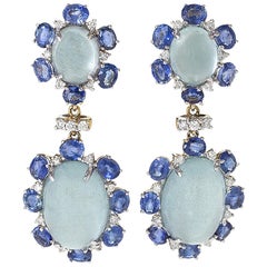 Aquamarine Sapphire Diamond Gold Dangle Earrings by Zwikker & Zacher