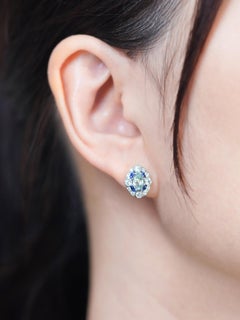 Aquamarine Sapphire Diamond Lever Back Earrings in 18K White Gold