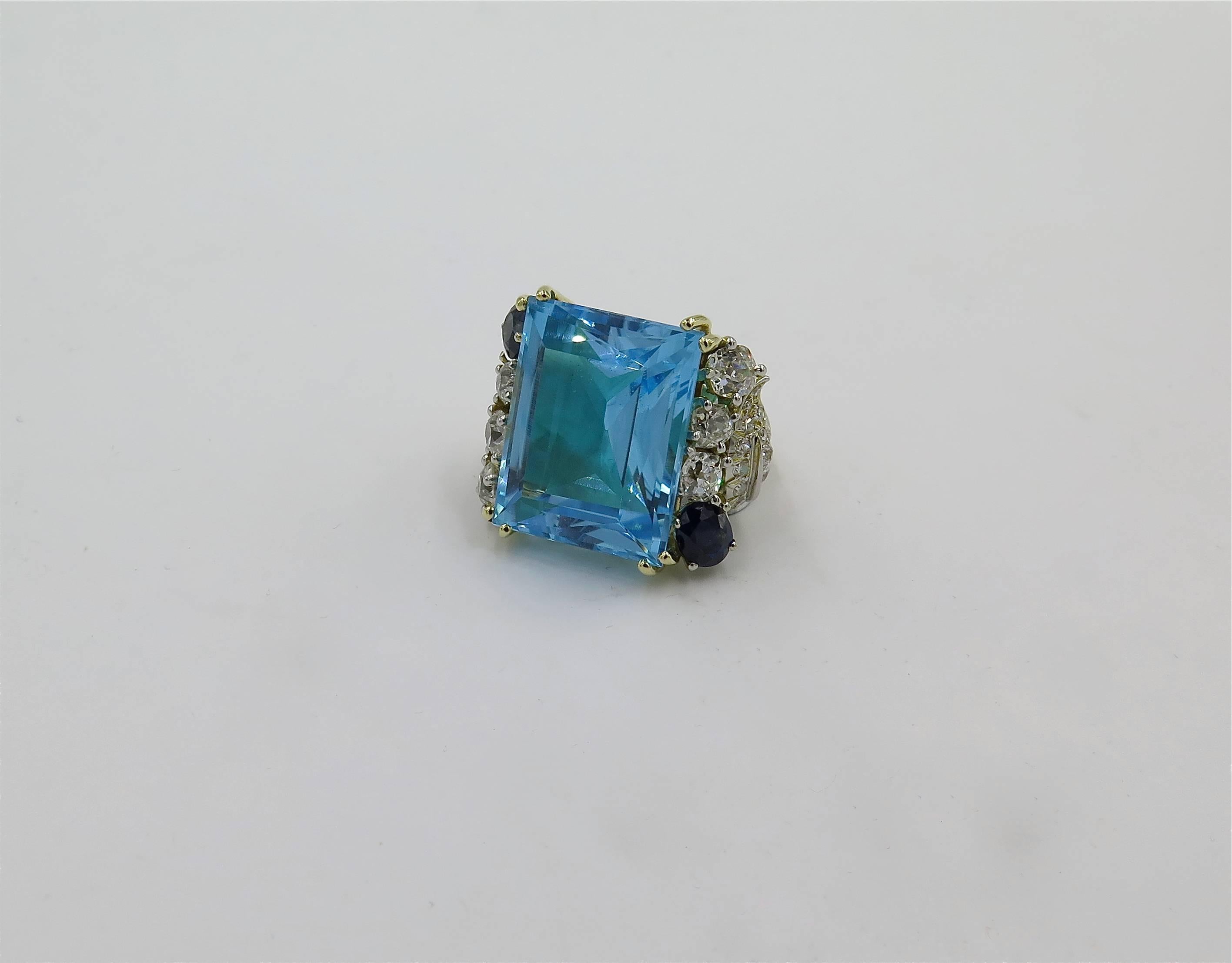 Blue Topaz, Sapphire and Diamond Ring 1