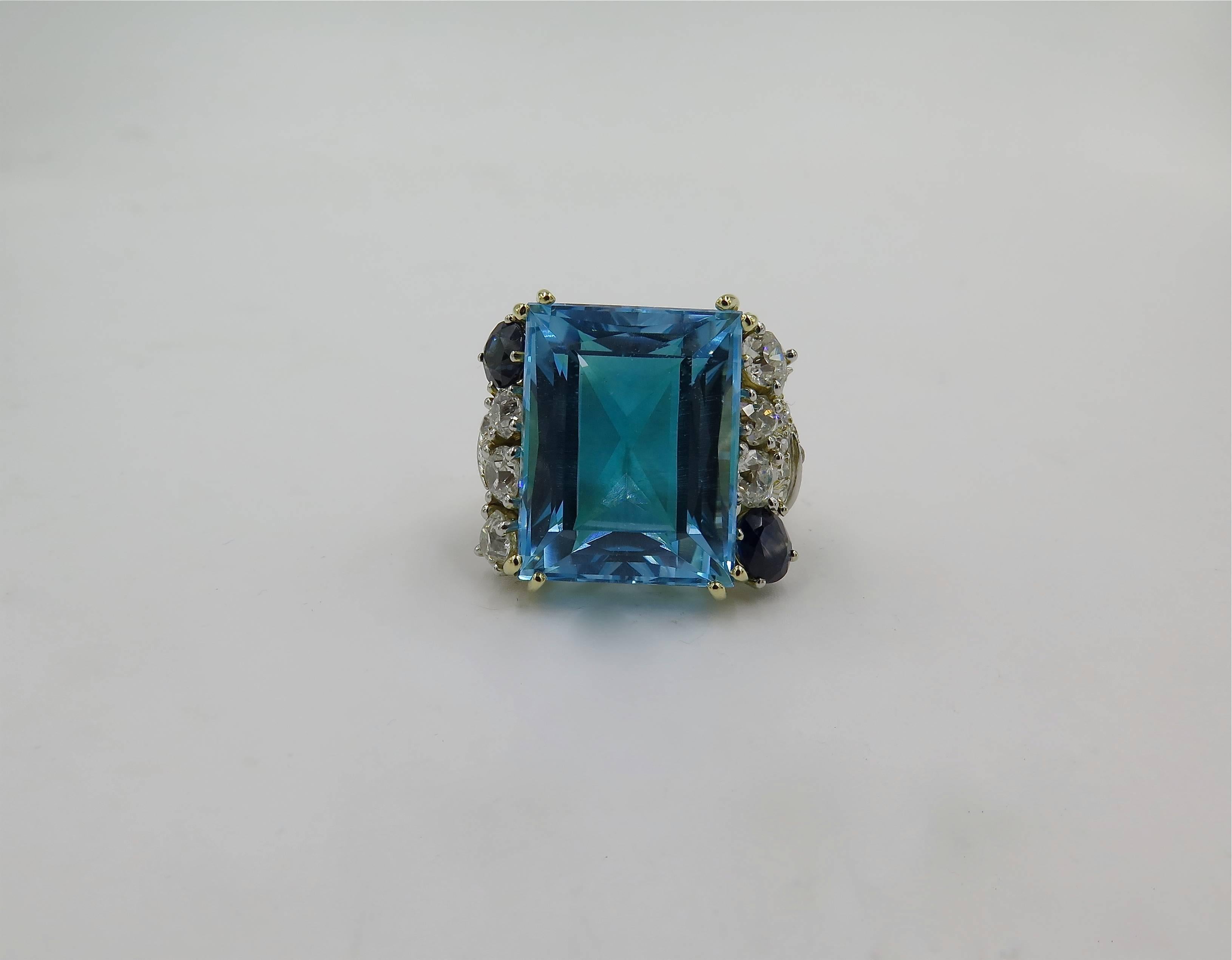 Blue Topaz, Sapphire and Diamond Ring 2