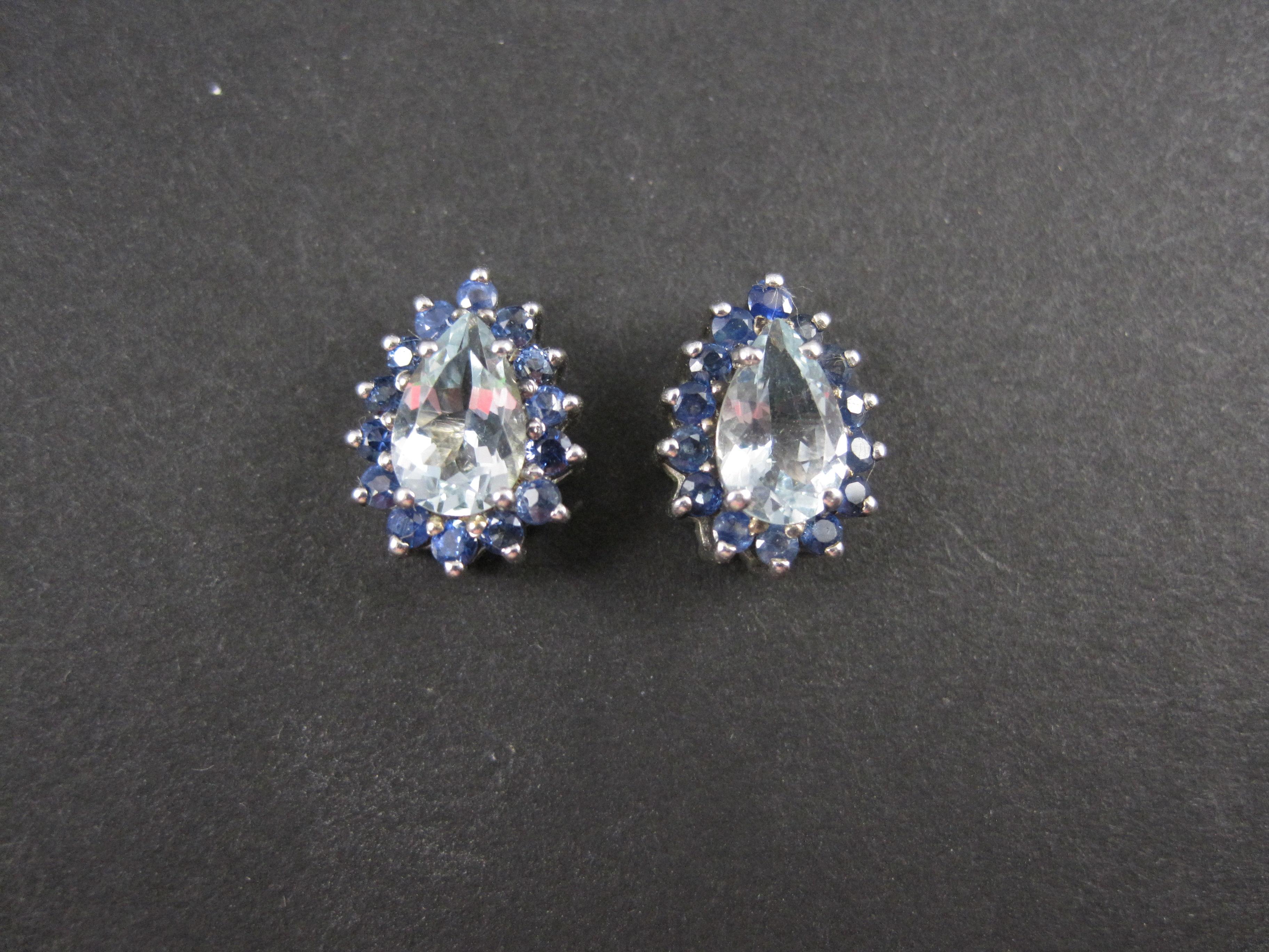 Art Deco Aquamarine Sapphire Teardrop Stud Earrings Sterling Silver For Sale
