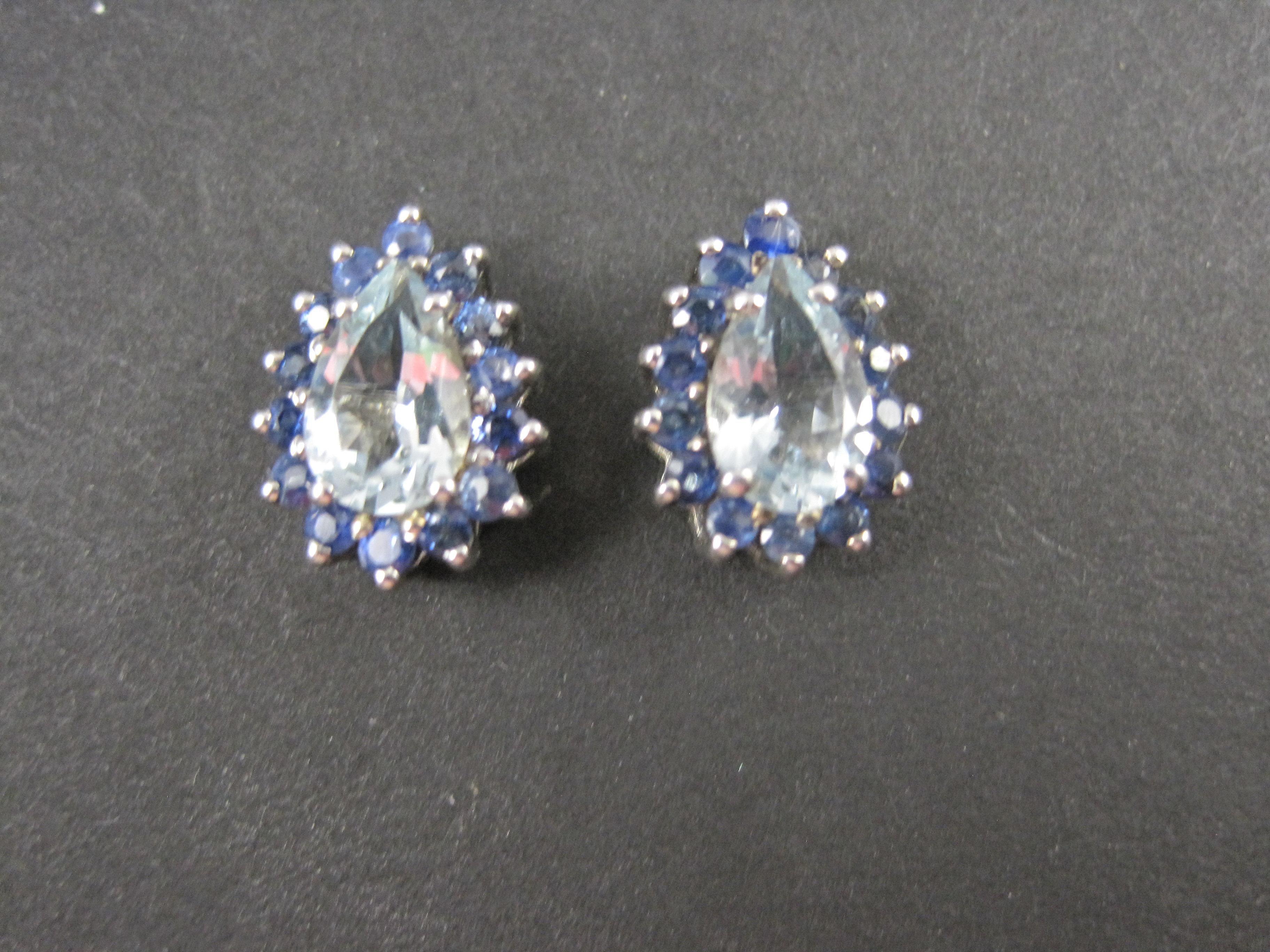 Mixed Cut Aquamarine Sapphire Teardrop Stud Earrings Sterling Silver For Sale
