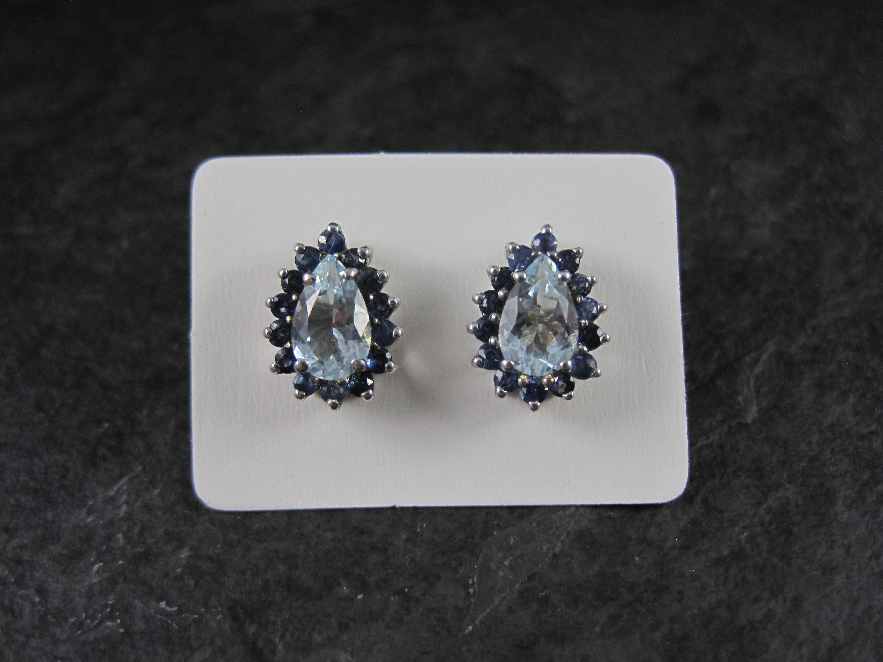 Aquamarine Sapphire Teardrop Stud Earrings Sterling Silver In Excellent Condition For Sale In Webster, SD