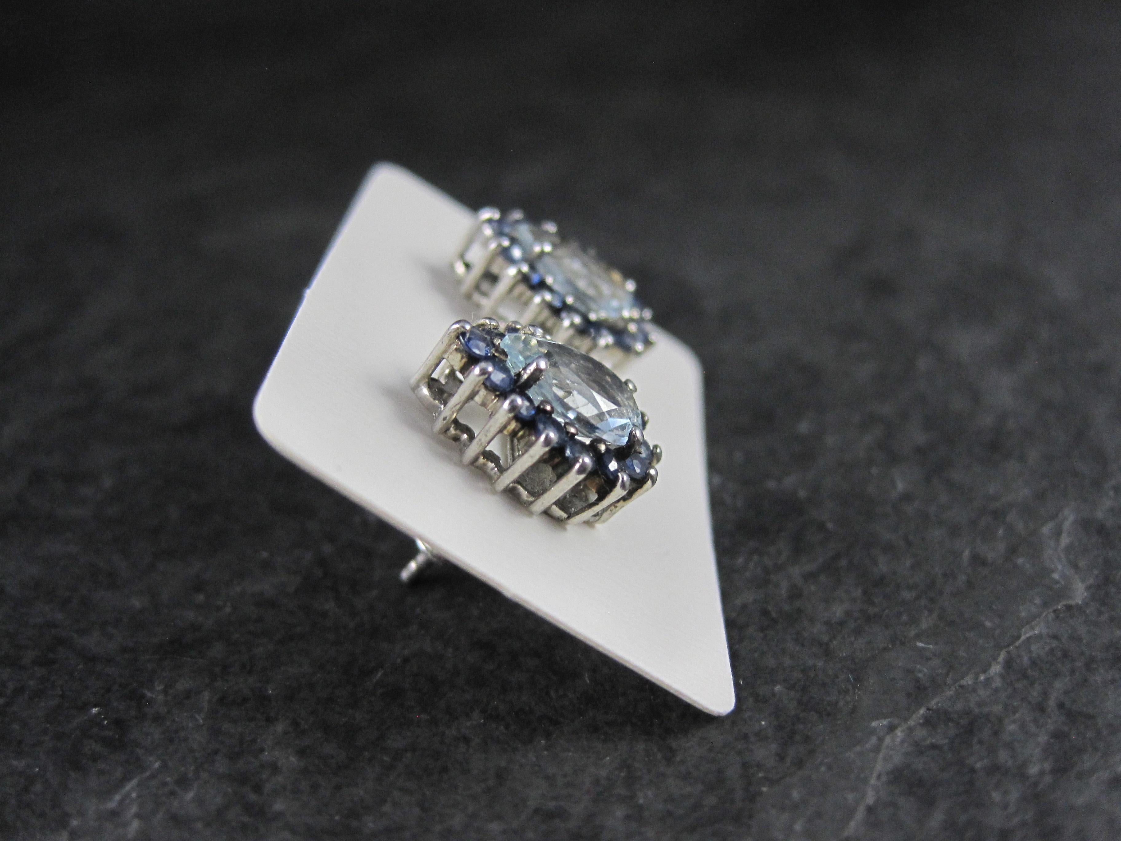 Women's Aquamarine Sapphire Teardrop Stud Earrings Sterling Silver For Sale