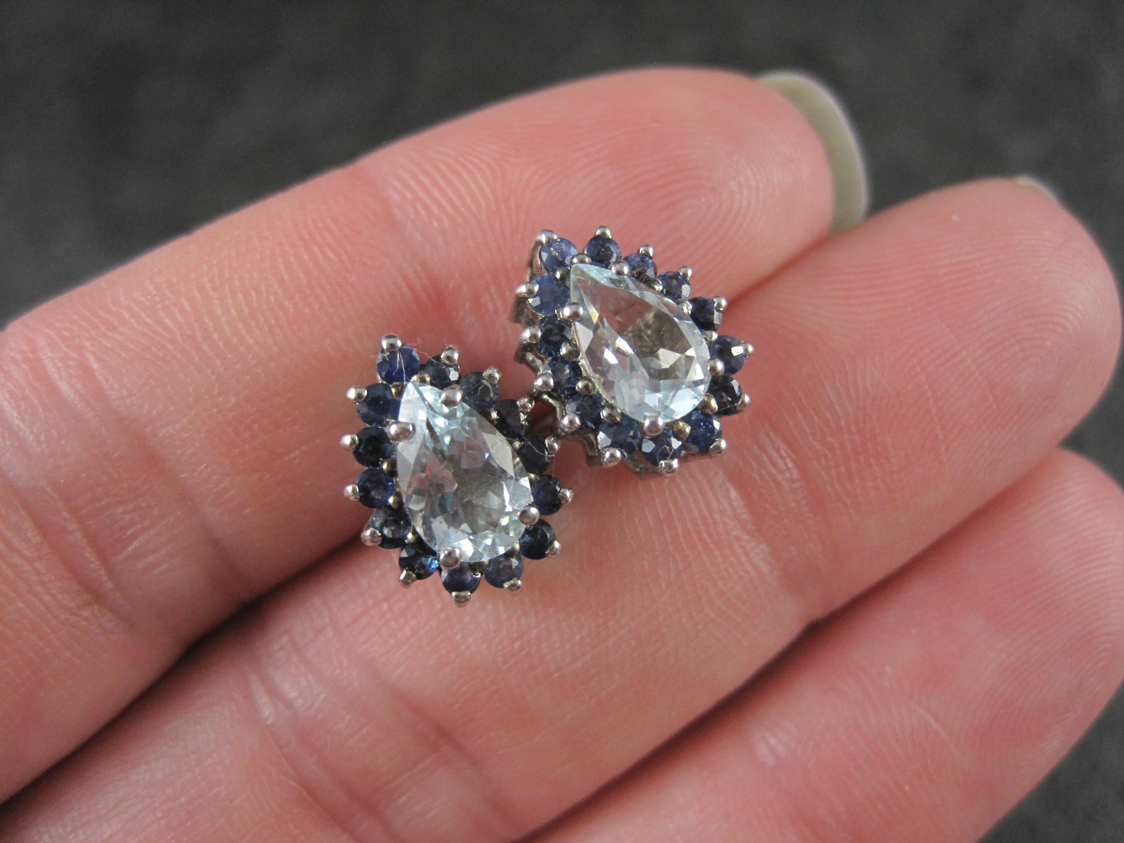 Aquamarine Sapphire Teardrop Stud Earrings Sterling Silver For Sale 2