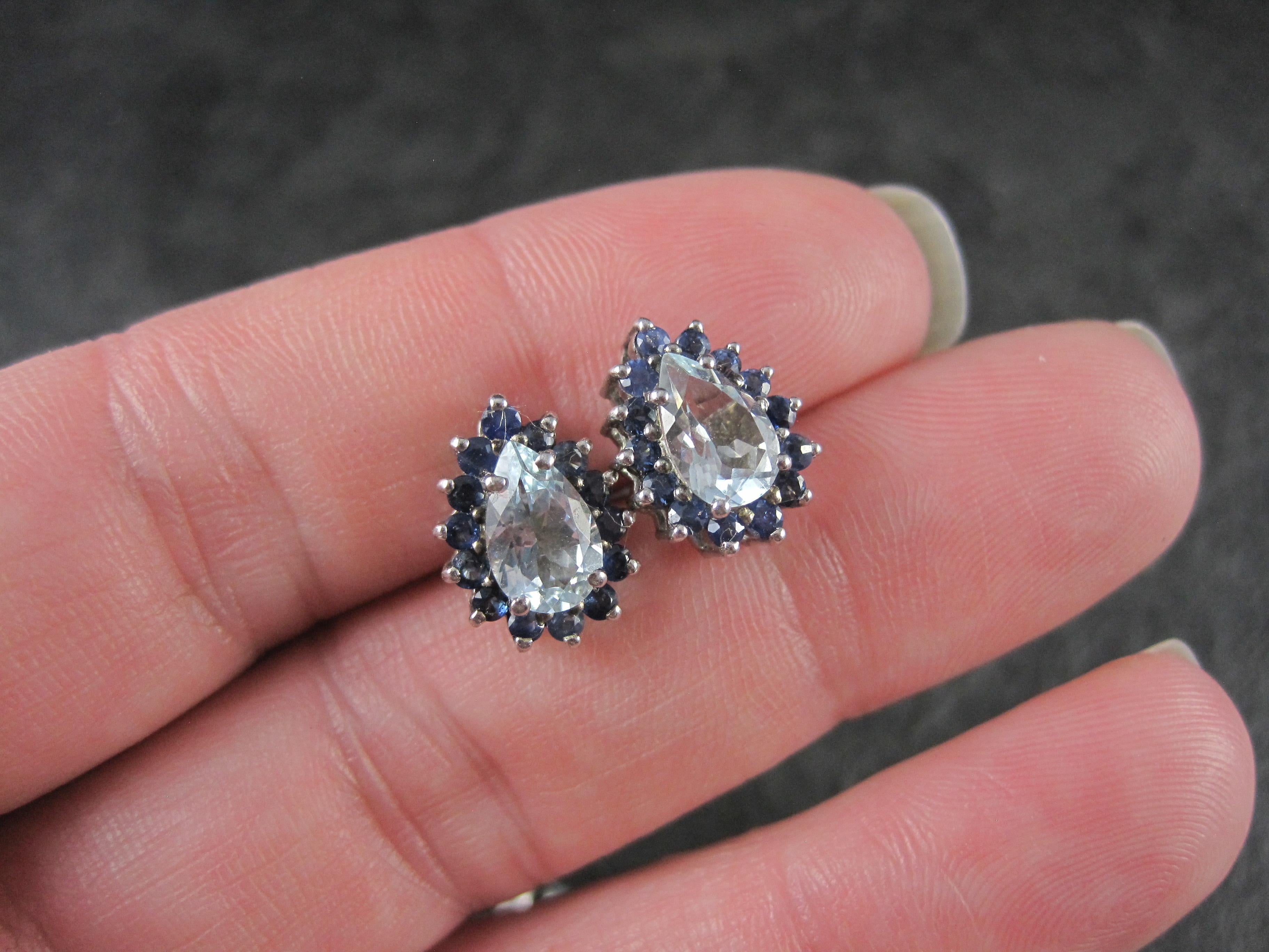 Aquamarine Sapphire Teardrop Stud Earrings Sterling Silver For Sale 3