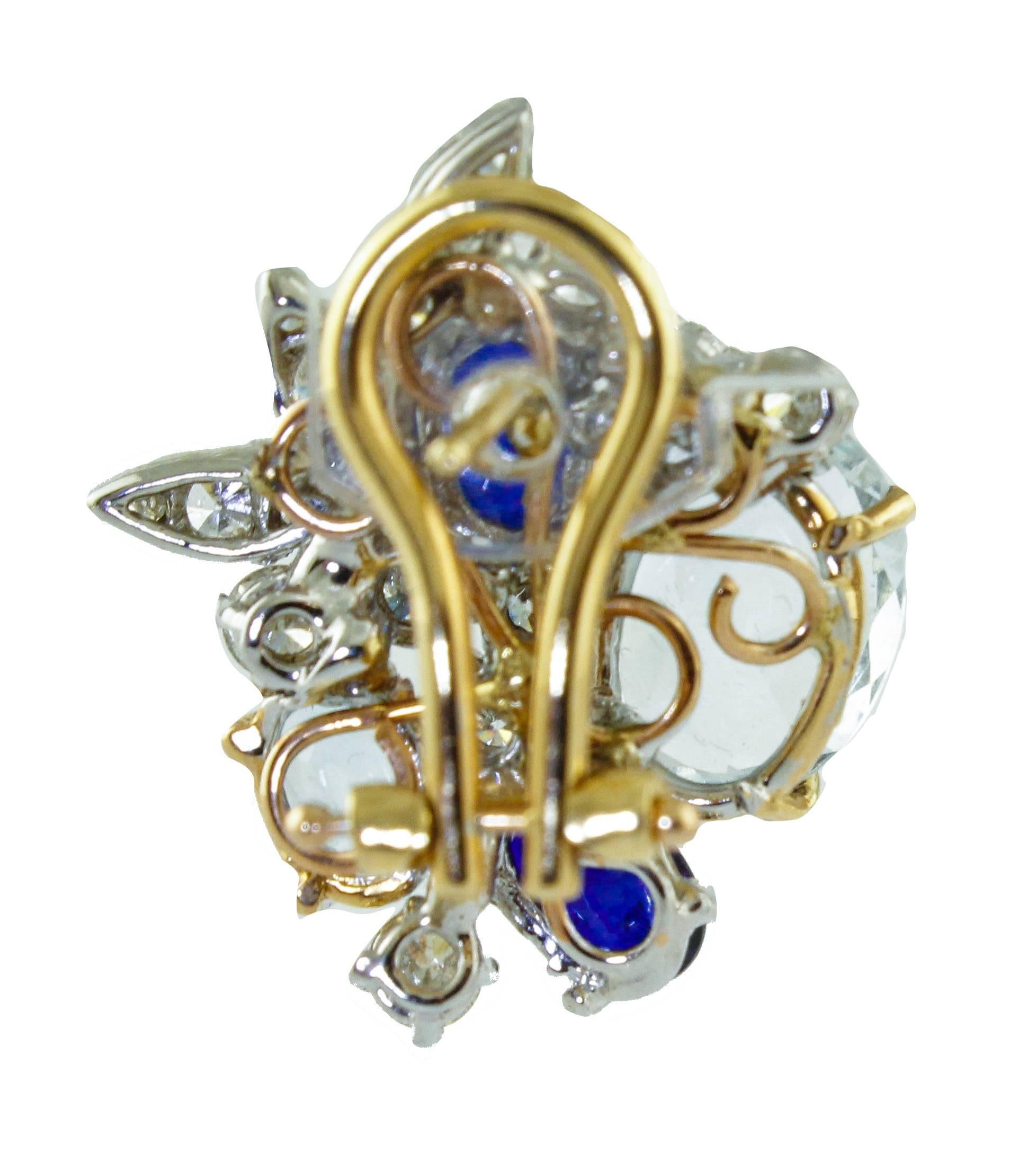 Retro Aquamarine Sapphires Diamonds Rose and White Gold Earrings