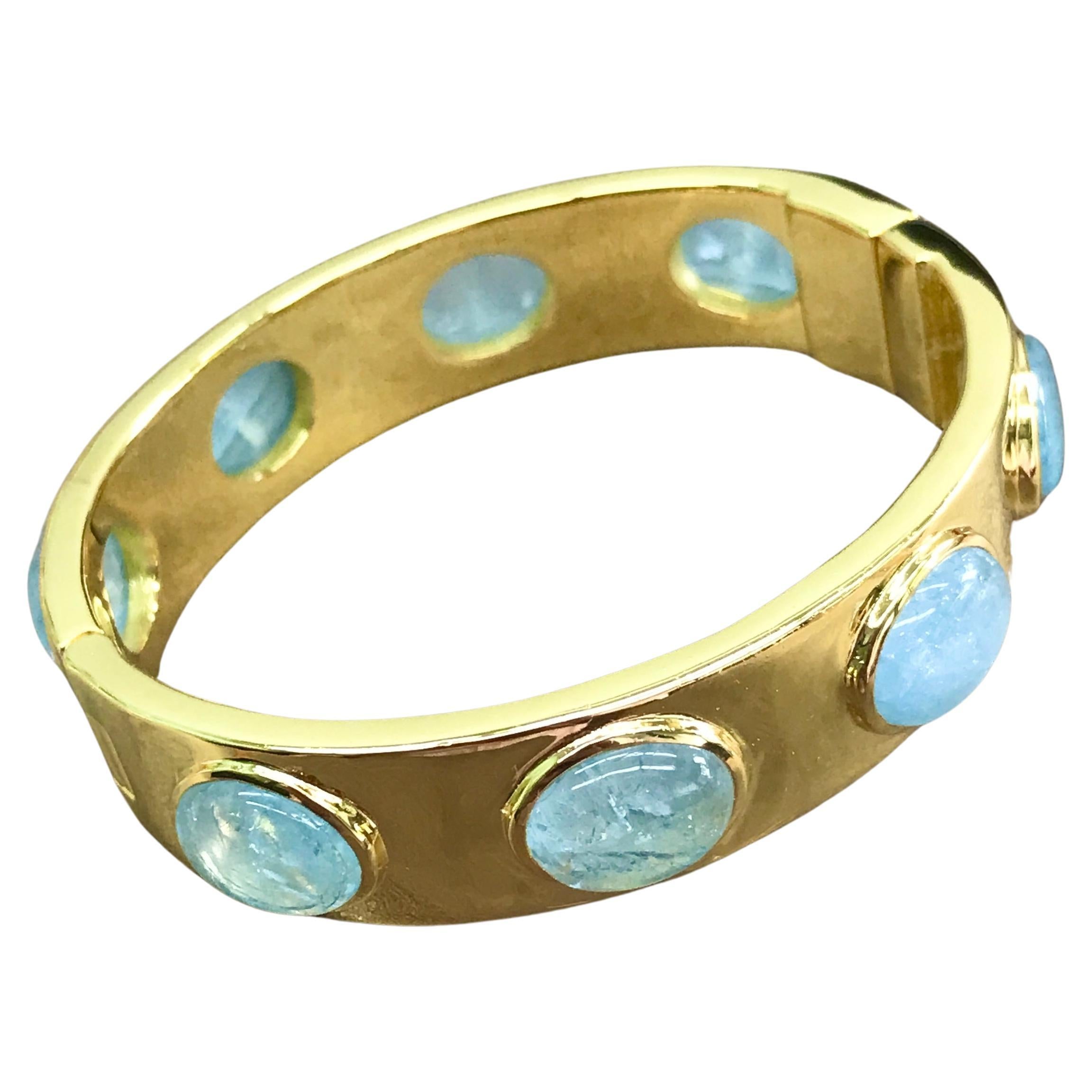 Aquamarine set hinged cuff For Sale