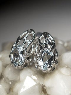 Aquamarine Silver Earrings Oval Cut Ice Clear Olaf Style Frozen Blue Beryl