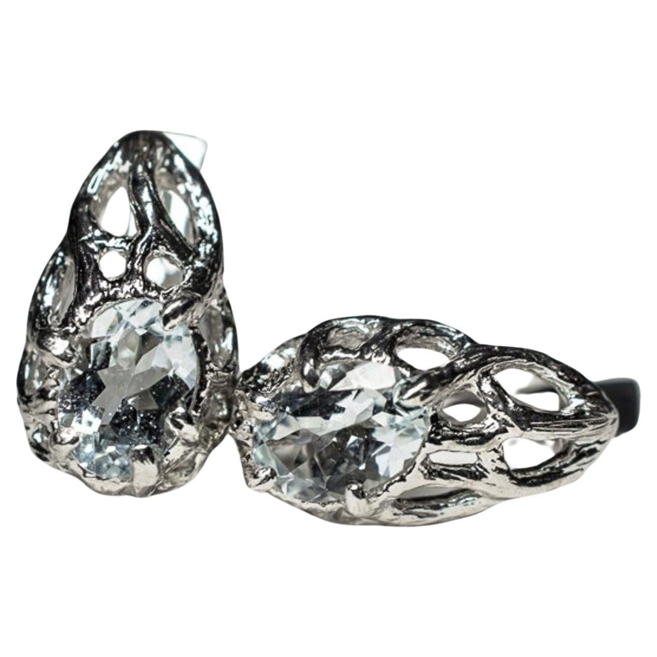 Aquamarine Silver Earrings Oval Cut Ice Clear Olaf Style Frozen Blue Beryl  For Sale
