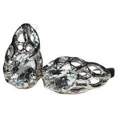 Aquamarin-Silber-Ohrringe Ovalschliff Eis Klarer Olaf-Stil Frozen Blauer Beryll 