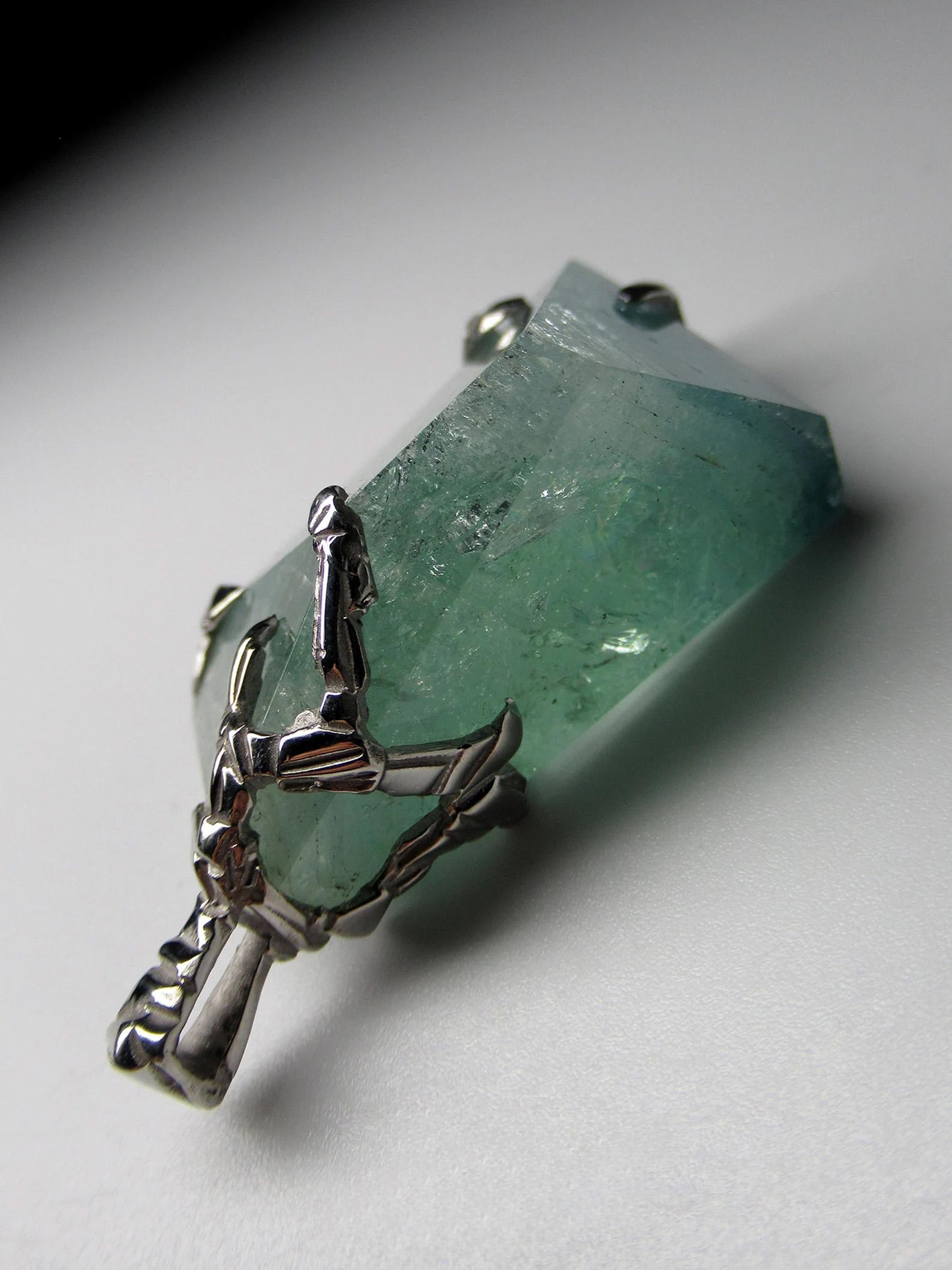 Uncut Aquamarine Silver Pendant Natural Blue Green Crystal Healing Unisex Necklace 