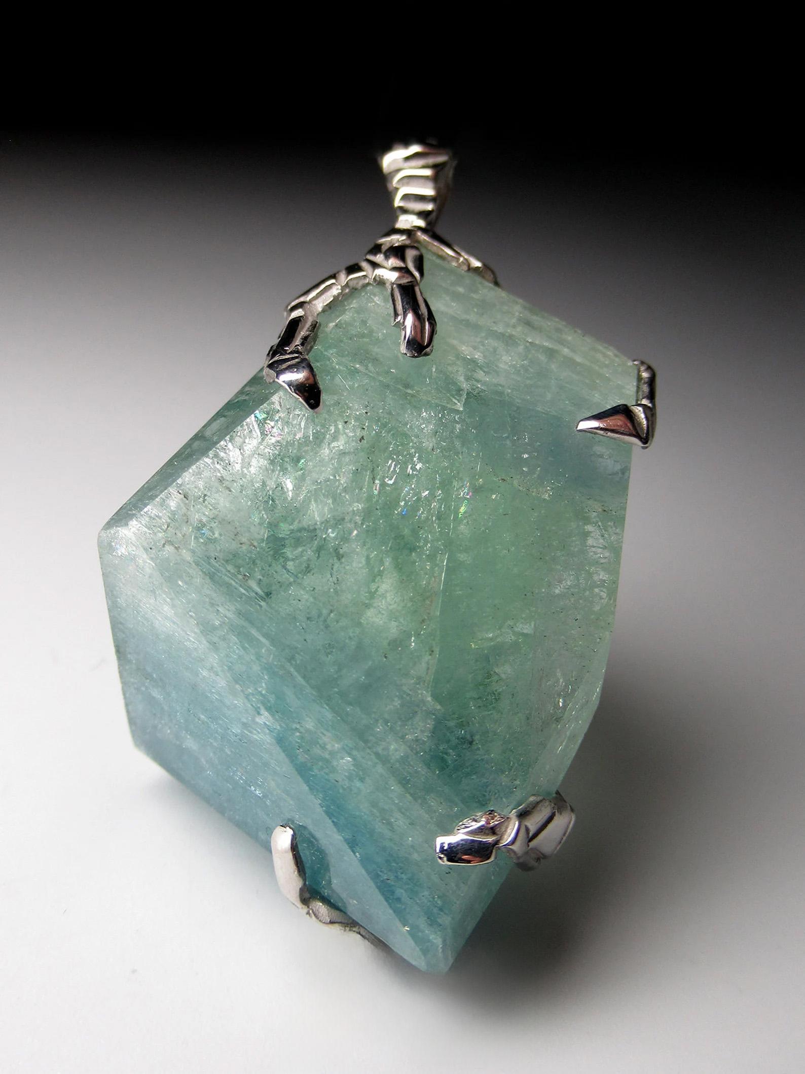 Aquamarine Silver Pendant Natural Blue Green Crystal Healing Unisex Necklace  1