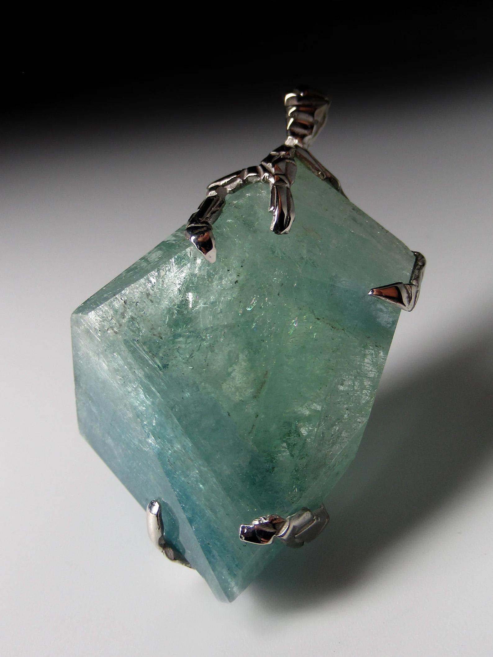 Aquamarine Silver Pendant Natural Blue Green Crystal Healing Unisex Necklace  2